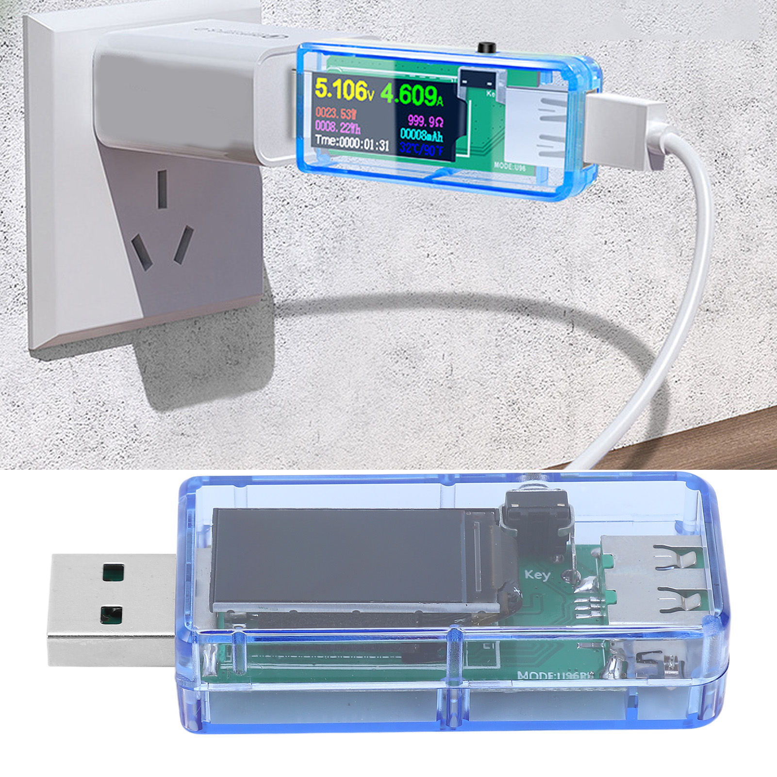 Juwei U96 Hochpräzisions-usb-ladegerät Für Mobiltelefone: Spannungsprüfer, Stromprüfer, Amperemeter, Gleichstromdetektor, Leistungsprüfer, Durchscheinend Blaues Usb-gehäuse U96