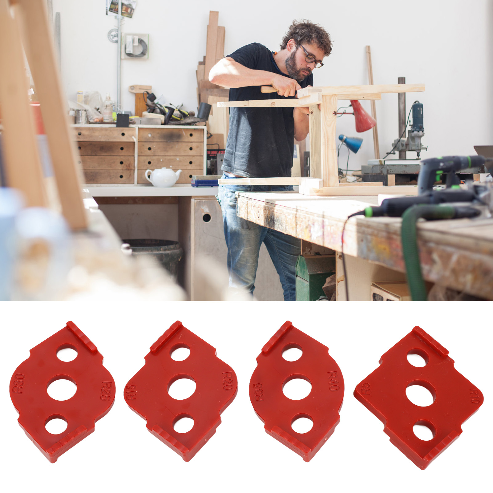 Schnellpositionierer Für Halbrunde Winkel In Der Holzbearbeitung (4 Stück), Schnellpositionierer Für R-förmige Winkelrundungsmaschine (rot)