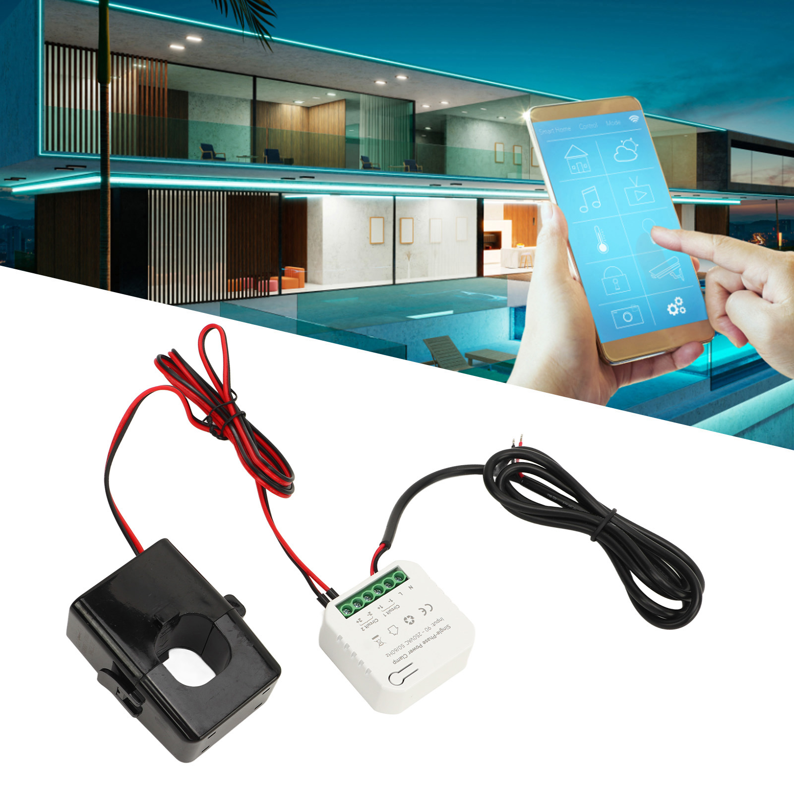 Einphasiger Wifi-smart-meter Graffiti 90-250 V Ac, Klemmring, 200 A Stromwandler, Kwh-leistungsmessung, Energieverbrauchsüberwachung, Verbrauchsstatistik.