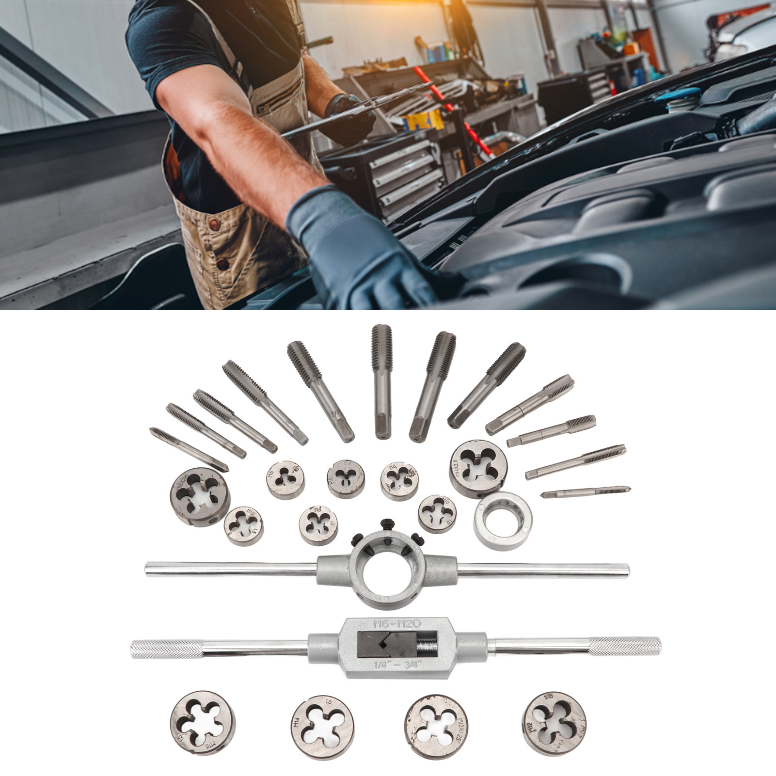 27-teiliger Metrischer Standard-gewindebohrer- Und Schneideisensatz, M5-m16, Zur Herstellung Von Außen- Und Innengewinden.