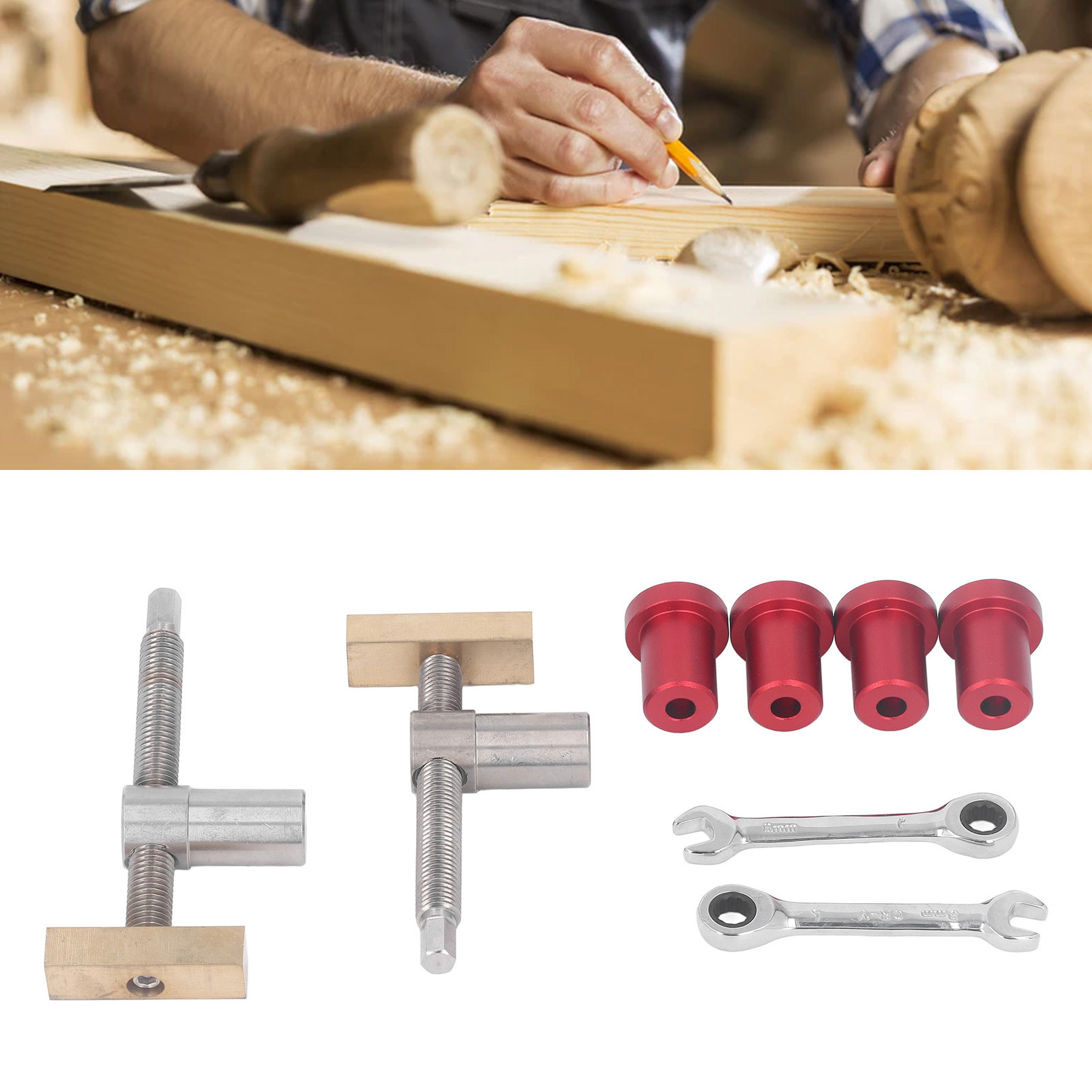 20-mm-holzbearbeitungs-tischschraubstock-set Mit Spannstangen, Verriegelungs- Und Befestigungszubehör Sowie Dübeln Aus Schwarzer Aluminiumlegierung