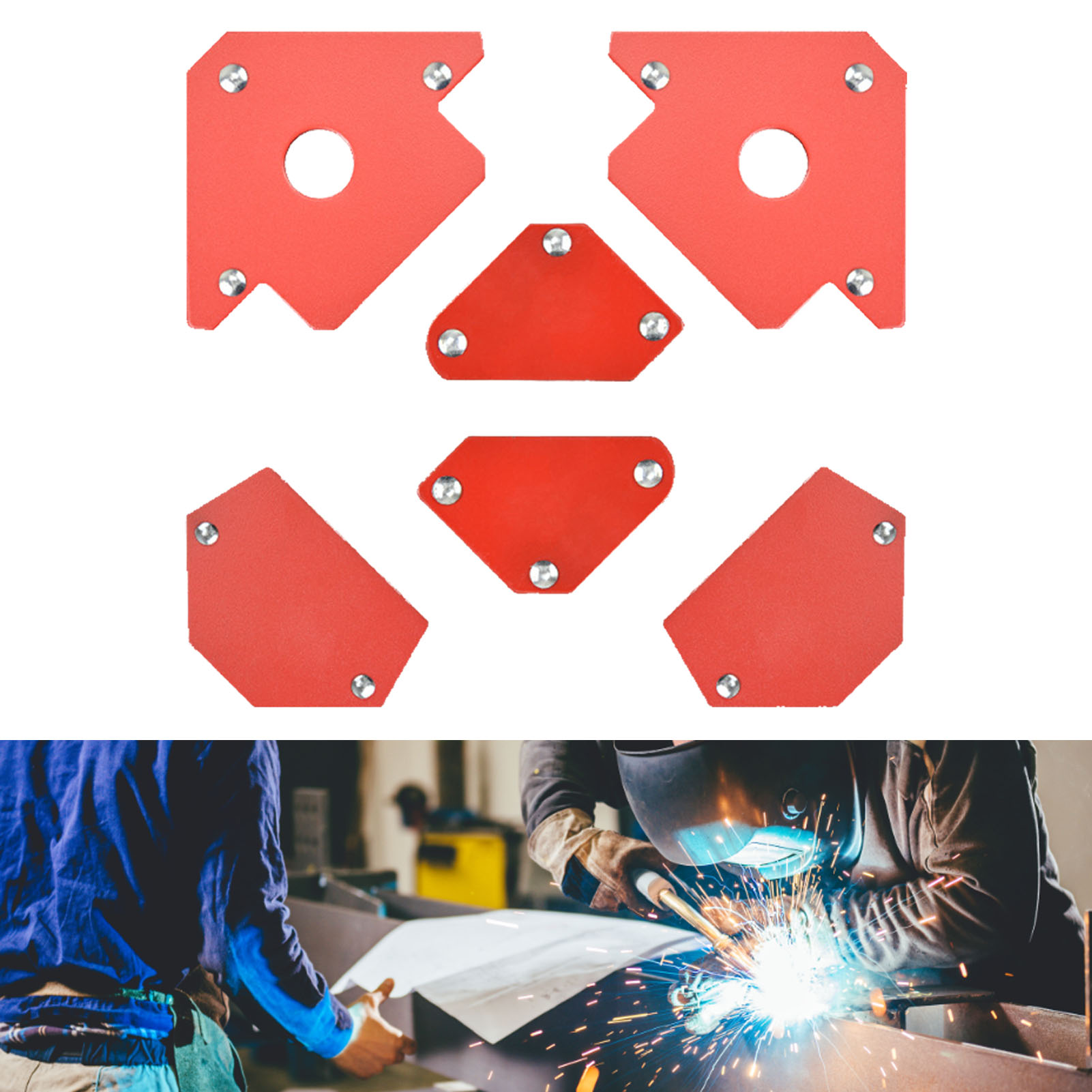 Set Aus 6 Zusätzlichen Schweißwerkzeugen: Magnetpositionierer, Rechtwinkliger Schweißmagnet, Leistungsstarker Mehrwinkelmagnet.