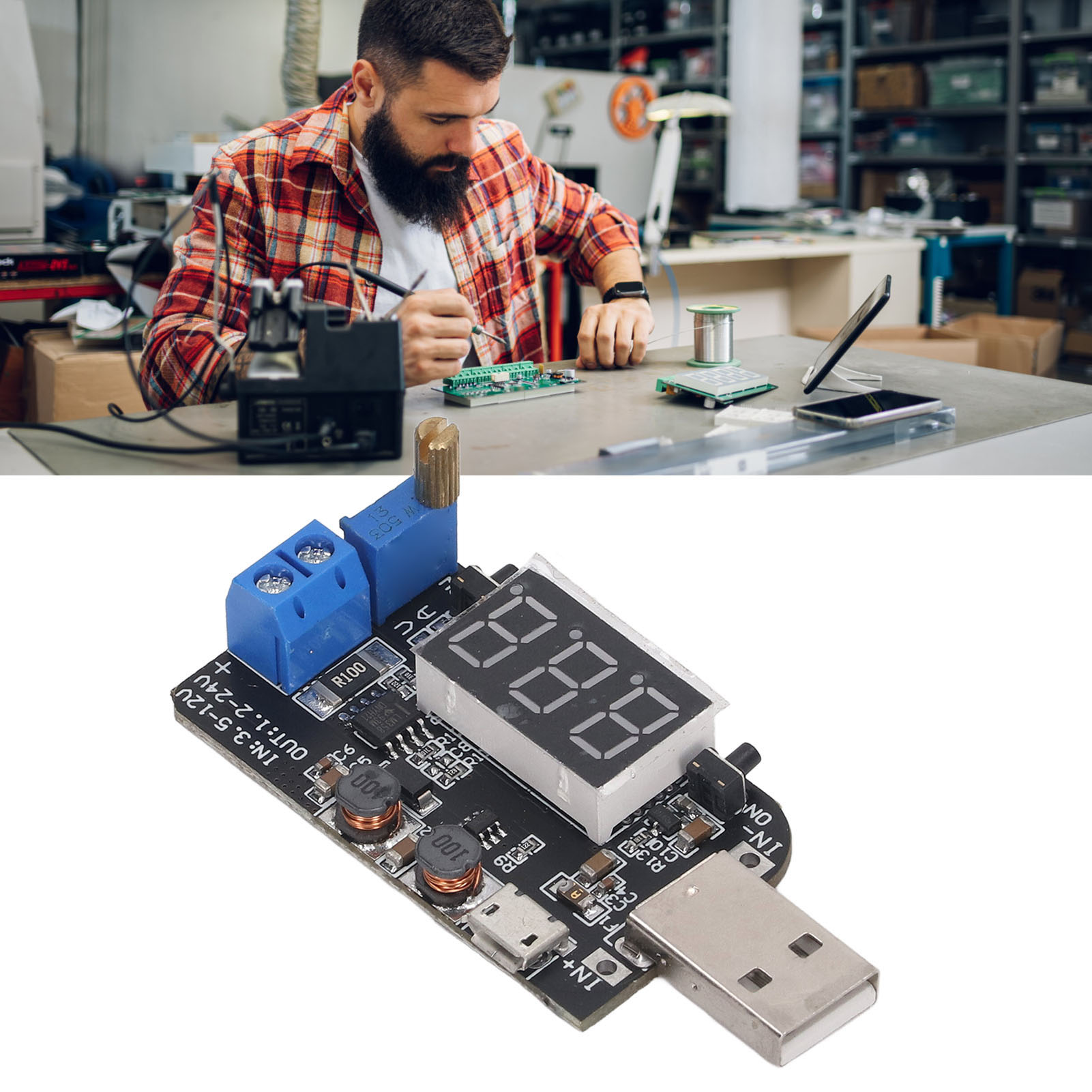 Einstellbares Aufwärts-/abwärts-dc/dc-netzteilmodul Mit Usb-stromeingang, 5v Auf 3,3v/9v/12v/18v/24v Desktop-netzteilmodul.