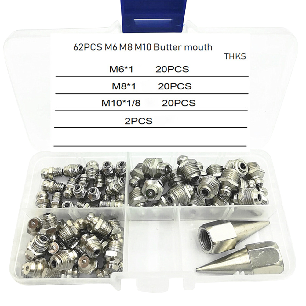 Set Mit 62 Fettaufsatzdüsen + 2 Fettpressdüsen M6/m8/m10 + Fettaufsatzdüsenanschluss