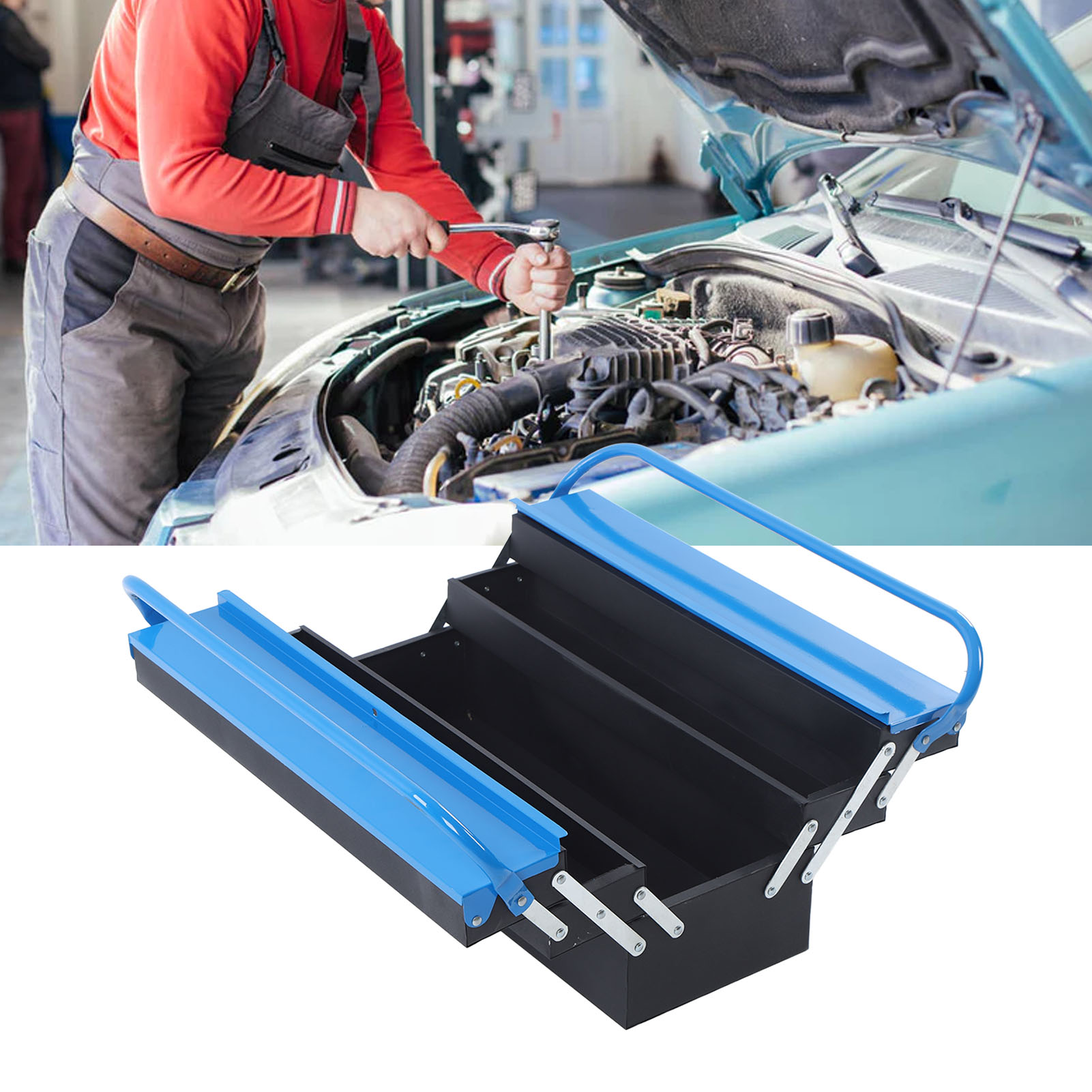Oubang 206122 530 Mm Zweifarbiger Werkzeugkasten Aus Metall, 3 Ebenen, 5 Schubladen, Aufbewahrungsbox Für Heimwerkerbedarf, Aufbewahrungsbox Für Das Auto, Faltbarer Autoreparaturkasten, Tragbarer Werk