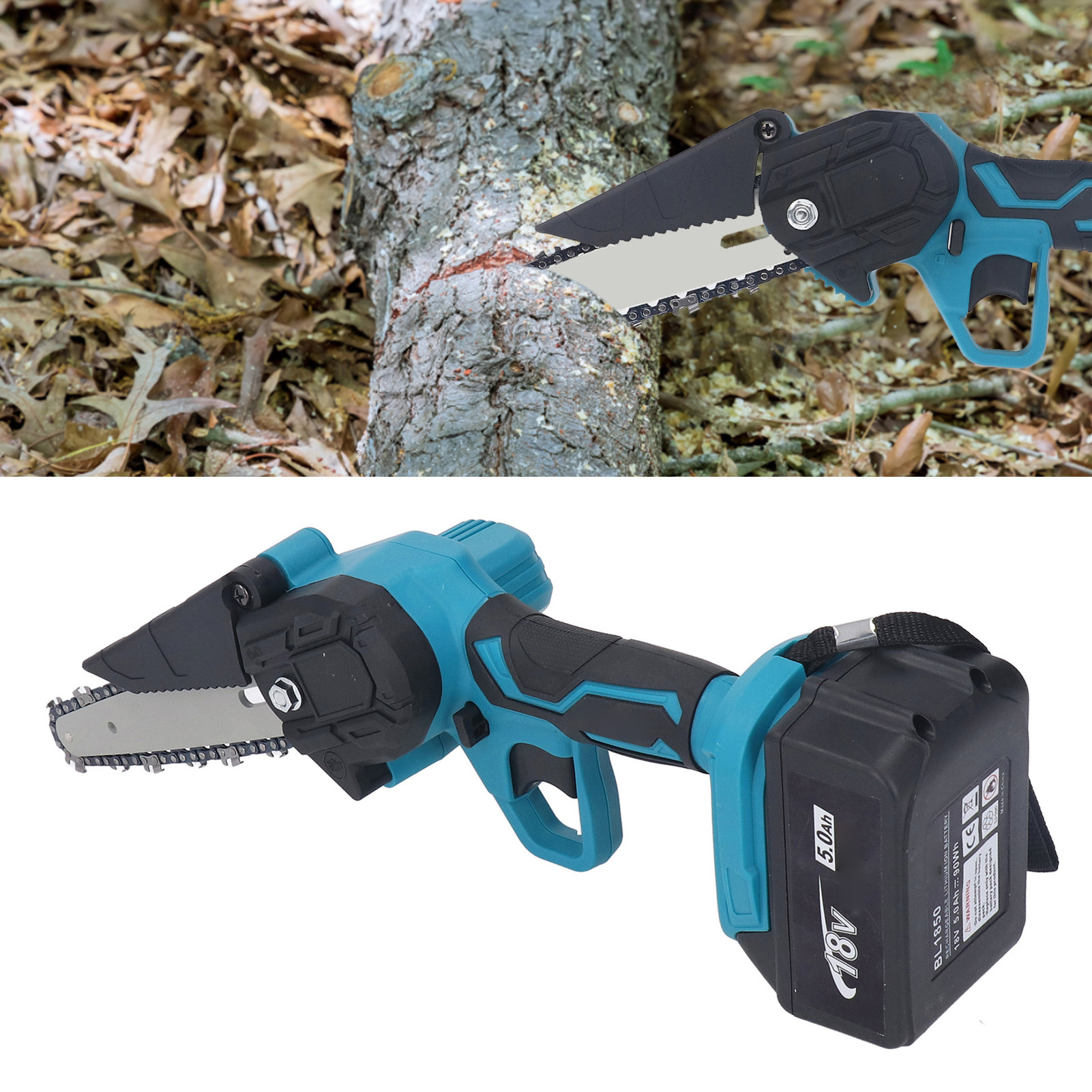18v Mini-kettensägen-set, 6 Zoll Kabellose Elektrische Kettensäge, Tragbare Kabellose Kettensäge Zum Schneiden Von Ästen Und Holz, Astschere, Kettensäge Mit Zwei Bl1850-akkus Und 3 Ketten, Europäische