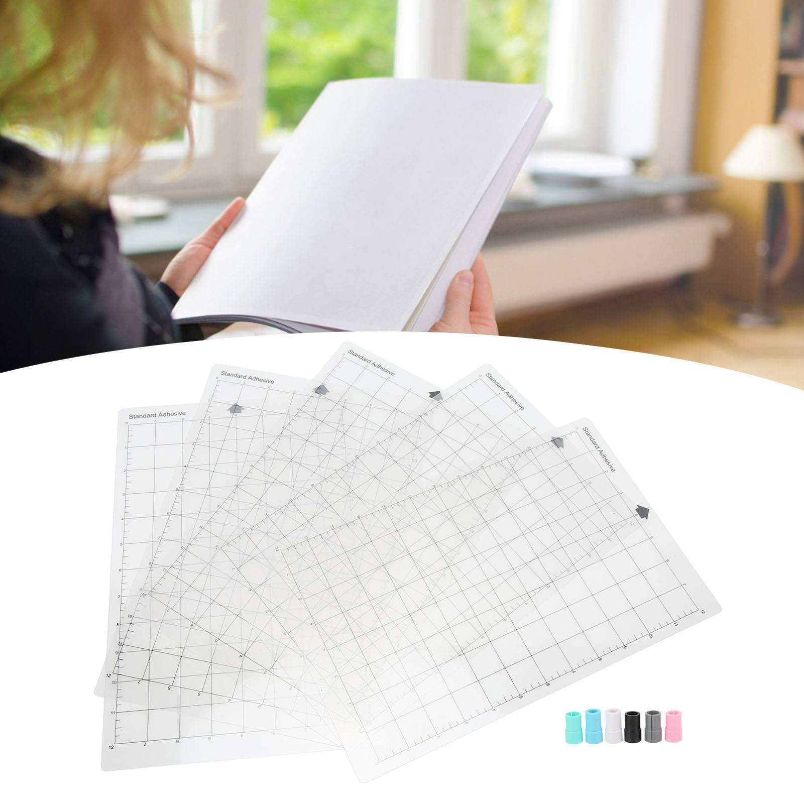 Set Mit 5 Rutschfesten Schneidematten Aus Mittelviskosem Netzgewebe (30,5 X 20,3 Cm) + Schneidemaschinenkappe