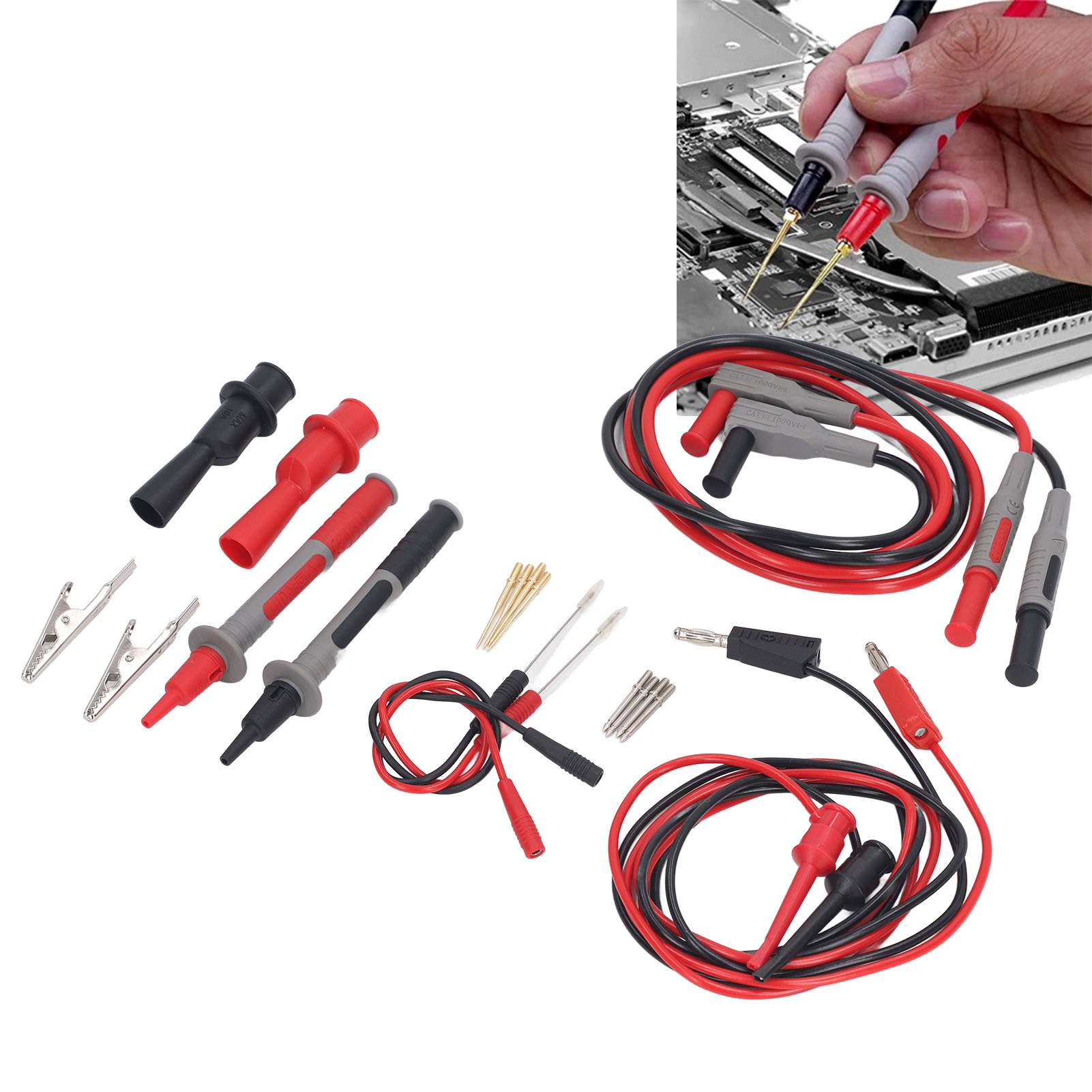 Multifunktionales Multimeter-prüfspitzenset Mit Krokodilklemmen, Smd-prüfhaken Für Integrierte Schaltungen, Prüfklemmen Und Austauschbaren, Scharfen Präzisionsspitzen.