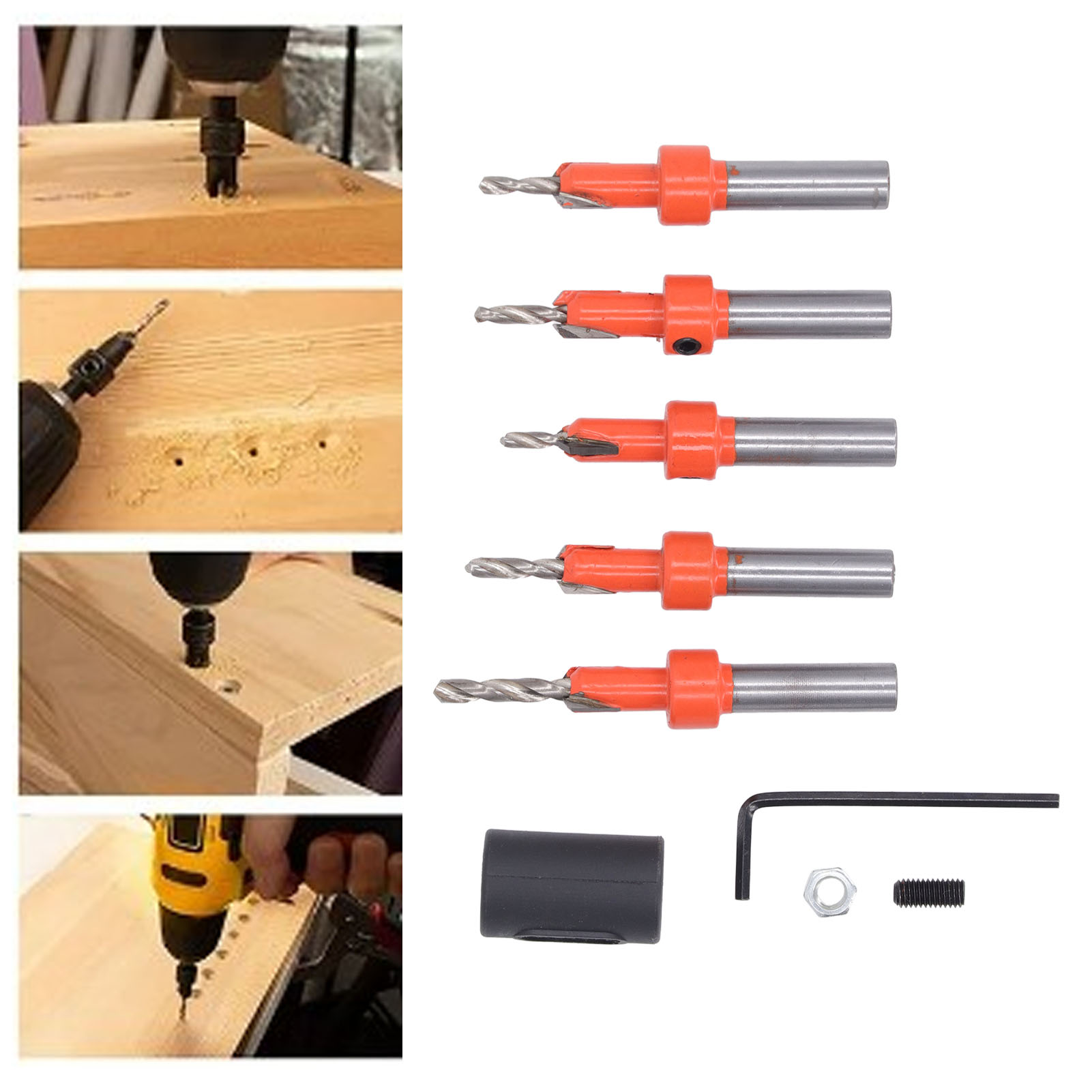 Set Mit 9 Stufen-senkbohrern Für Die Holzbearbeitung, Inklusive Konischer Senkbohrer, Salatbohrer, Konischer Lochbohrer, Selbstschneidender Schrauben Und Stufen-senkbohrer Mit Rundem Schaft.
