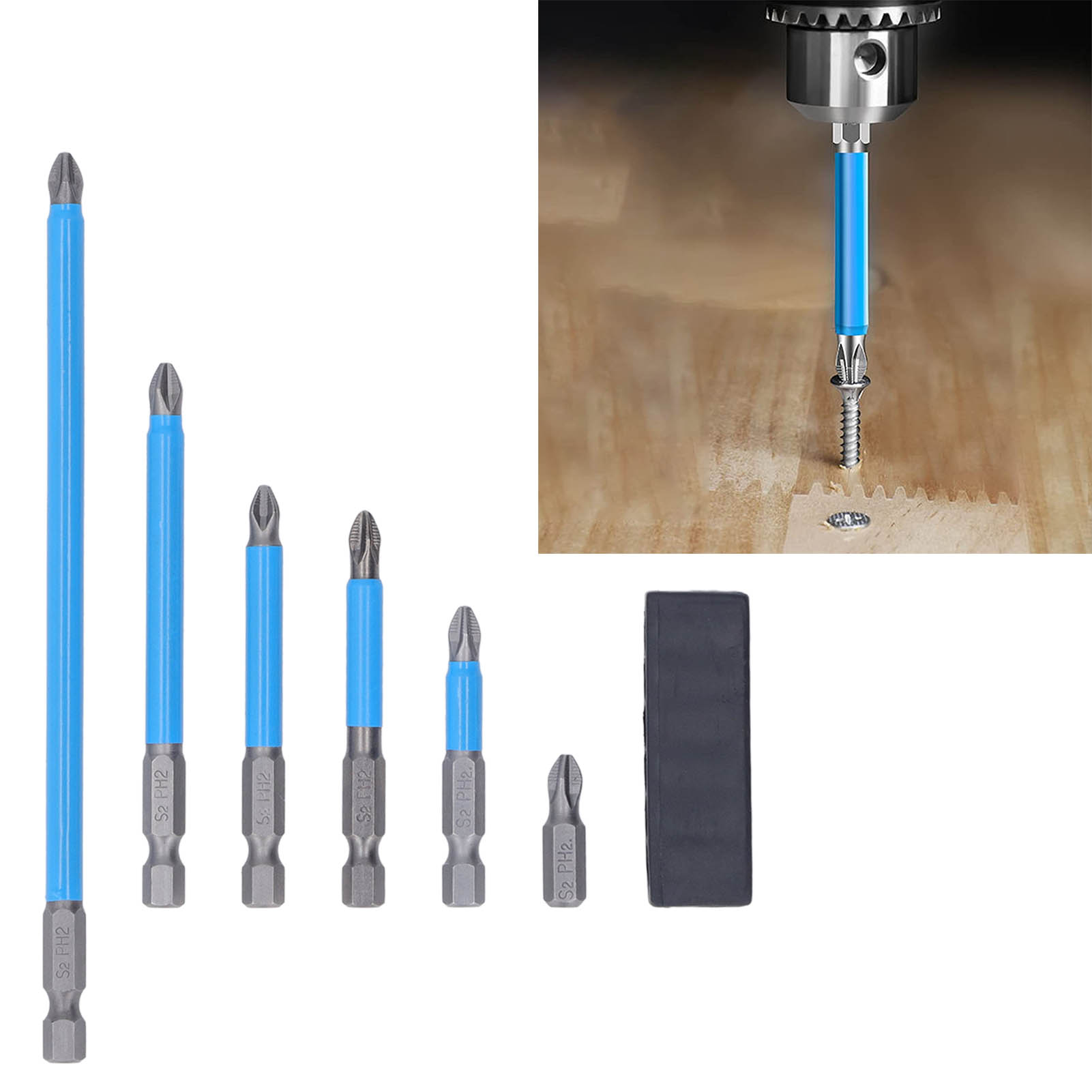 Set Mit 6 S2-antirutschschraubendrehern Und Leistungsstarken Magnetischen Elektrobohrern
