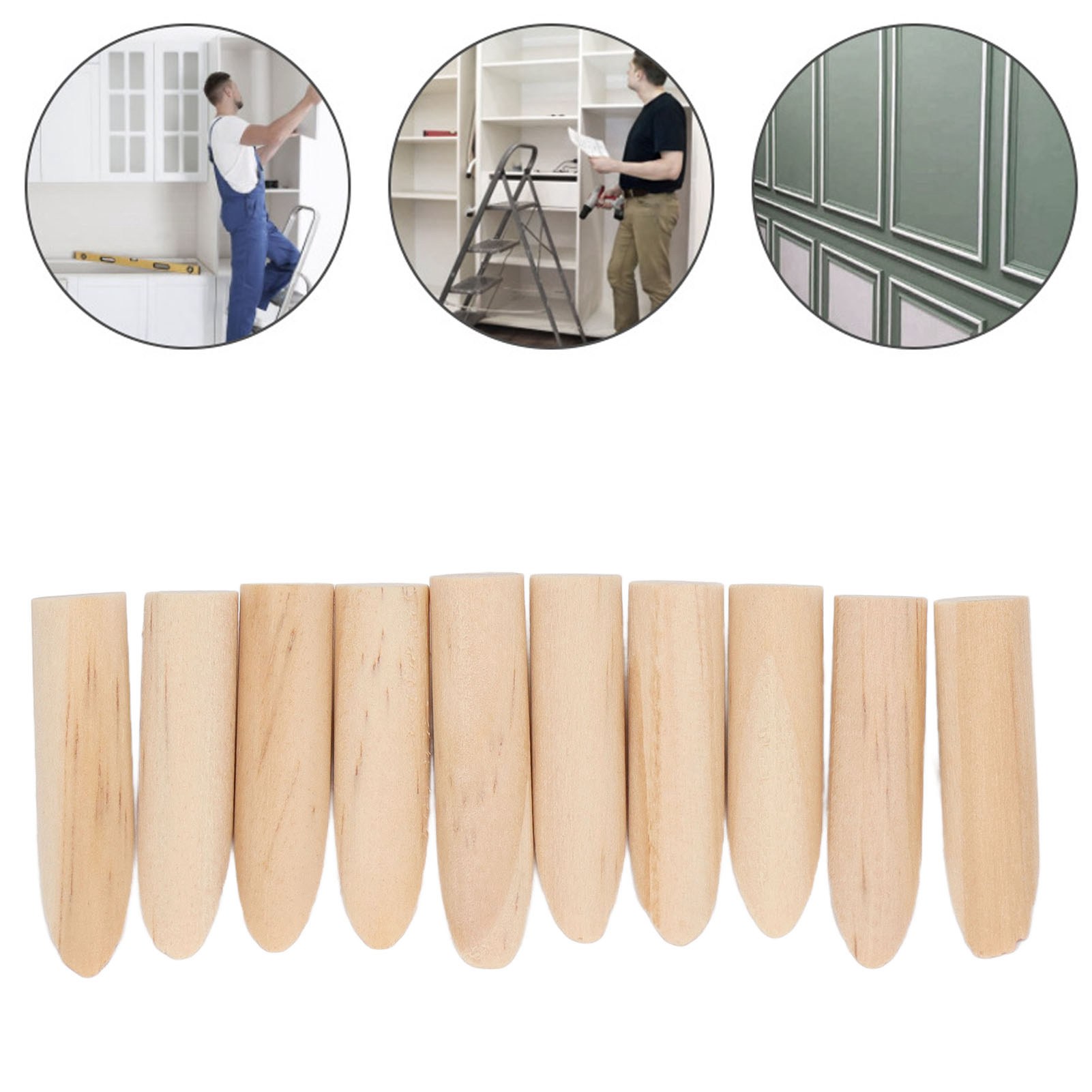 Packung Mit 50 Abgeschrägten Massivholzdübeln, Holzbearbeitungszubehör, 9,5 Mm Dübel Für Taschenlöcher, Aus Kiefernholz.