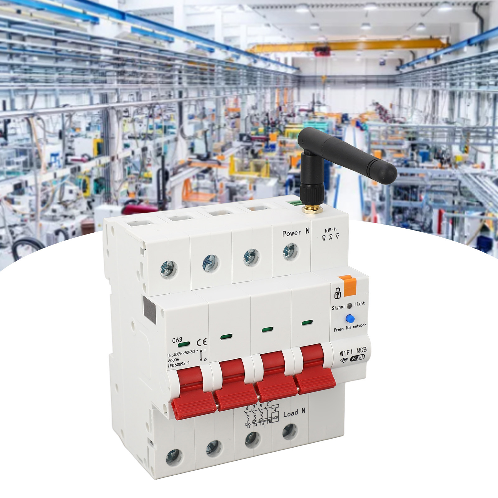 Graffiti Smart Circuit Breaker Wifi + Rs485 4p Mit Drahtloser Fernbedienung, Hauptschalter Und Stromverbrauchsanzeige, 400 V Ac, 50/60 Hz, 63 A
