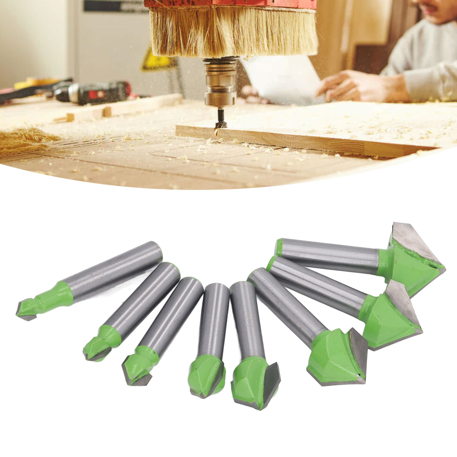 Set Aus 8 Holzbearbeitungsmessern (8-teilig), Bestehend Aus Einem 8-griff-v-nutfräser, Einem Integrierten Holzbearbeitungsmesser Und Einem Holzschnitzwerkzeug.