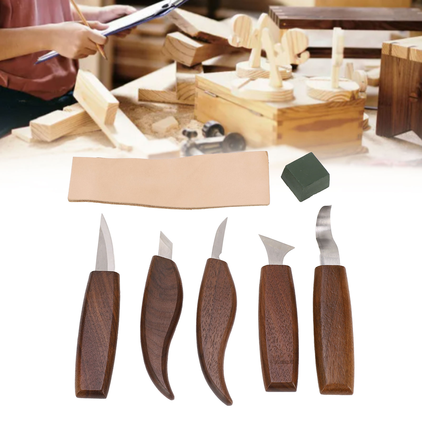 Walnussholz-schnitzmesser, Flacher Griff, Schab- Und Schruppmesser, Hohlbeitel, Gebogenes Messer, Gerades Messer, Handschnitzset, Holzbearbeitungswerkzeuge