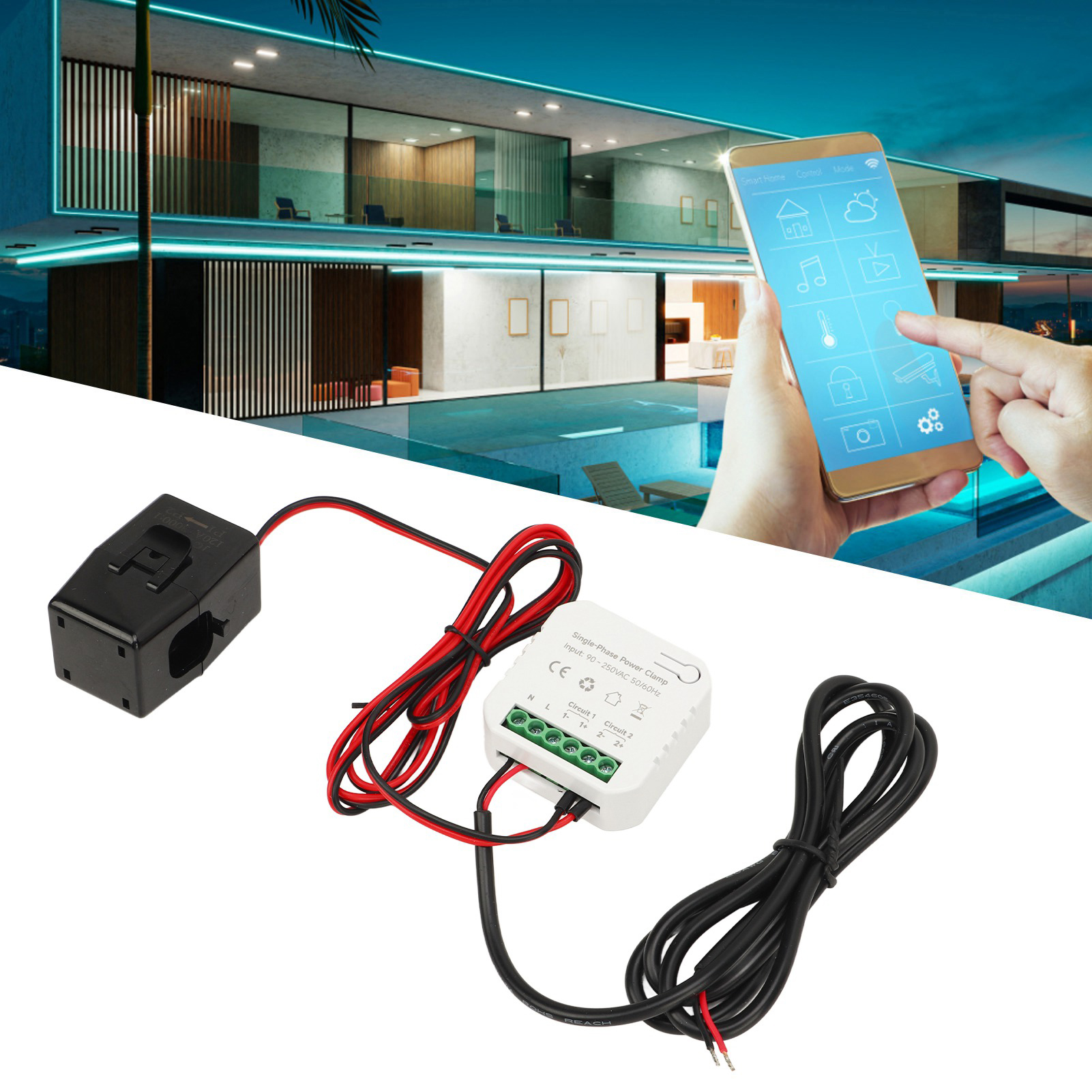 Einphasiger Wifi-smart-meter Graffiti 90-250 V Ac, Klemmring, 120 A Stromwandler, Kwh-leistungsmessung, Energieverbrauchsüberwachung, Verbrauchsstatistik.