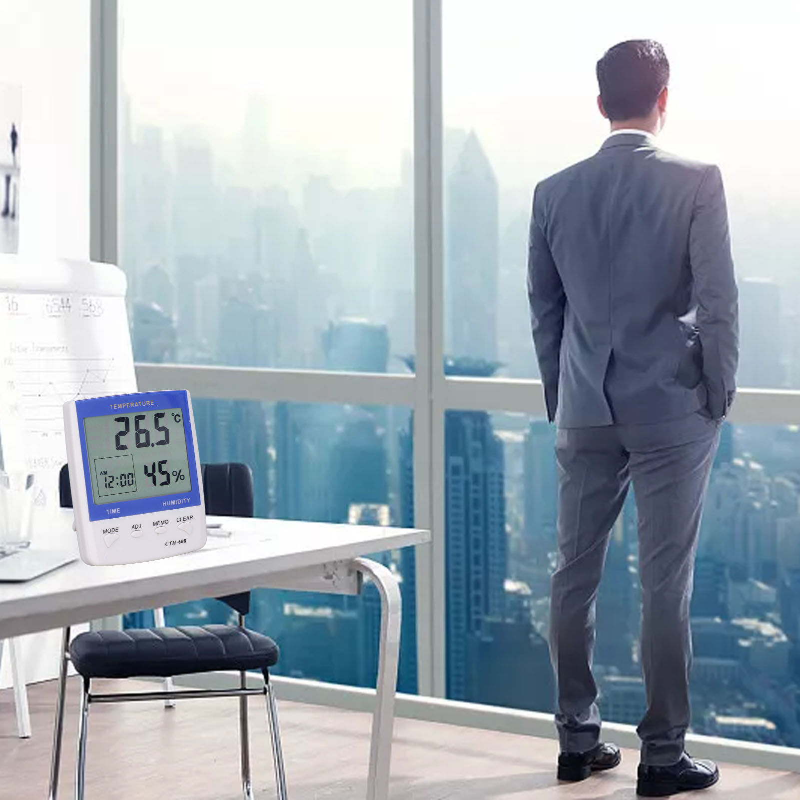 Cth-608 Thermometer Und Hygrometer Für Den Privaten Und Industriellen Gebrauch, Für Innenräume, Mit Wecker Und Digitalanzeige
