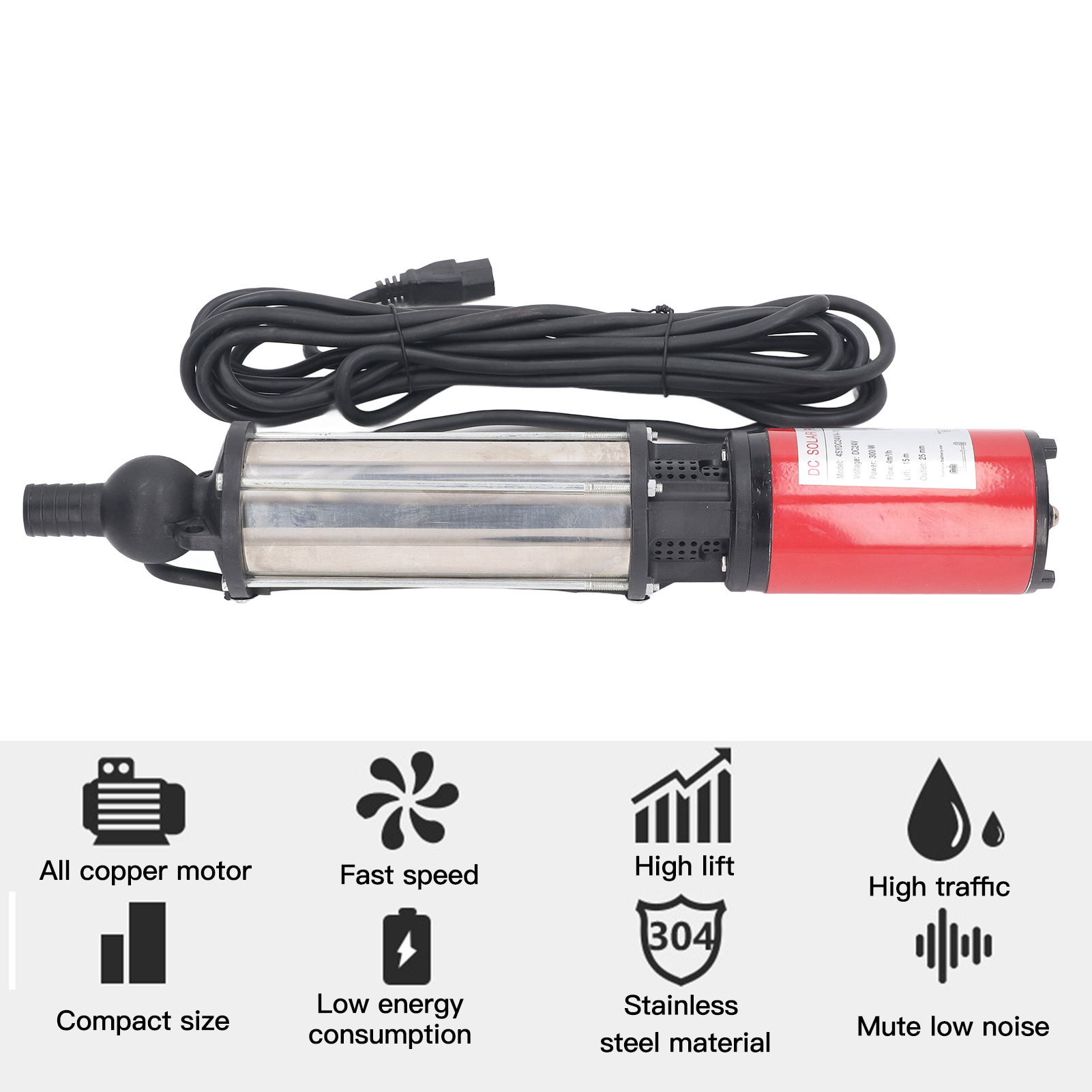 Dc 4sydc24v/4-15 300w Tiefbrunnenpumpe, 4 M³/h, 15 M Förderhöhe, Dc24v Reinkupfermotor, Solar-tauchpumpe Geeignet Für Die Wasserversorgung In Ländlichen Gebieten, Häusern, Bauernhöfen Und Wohnmobilen.