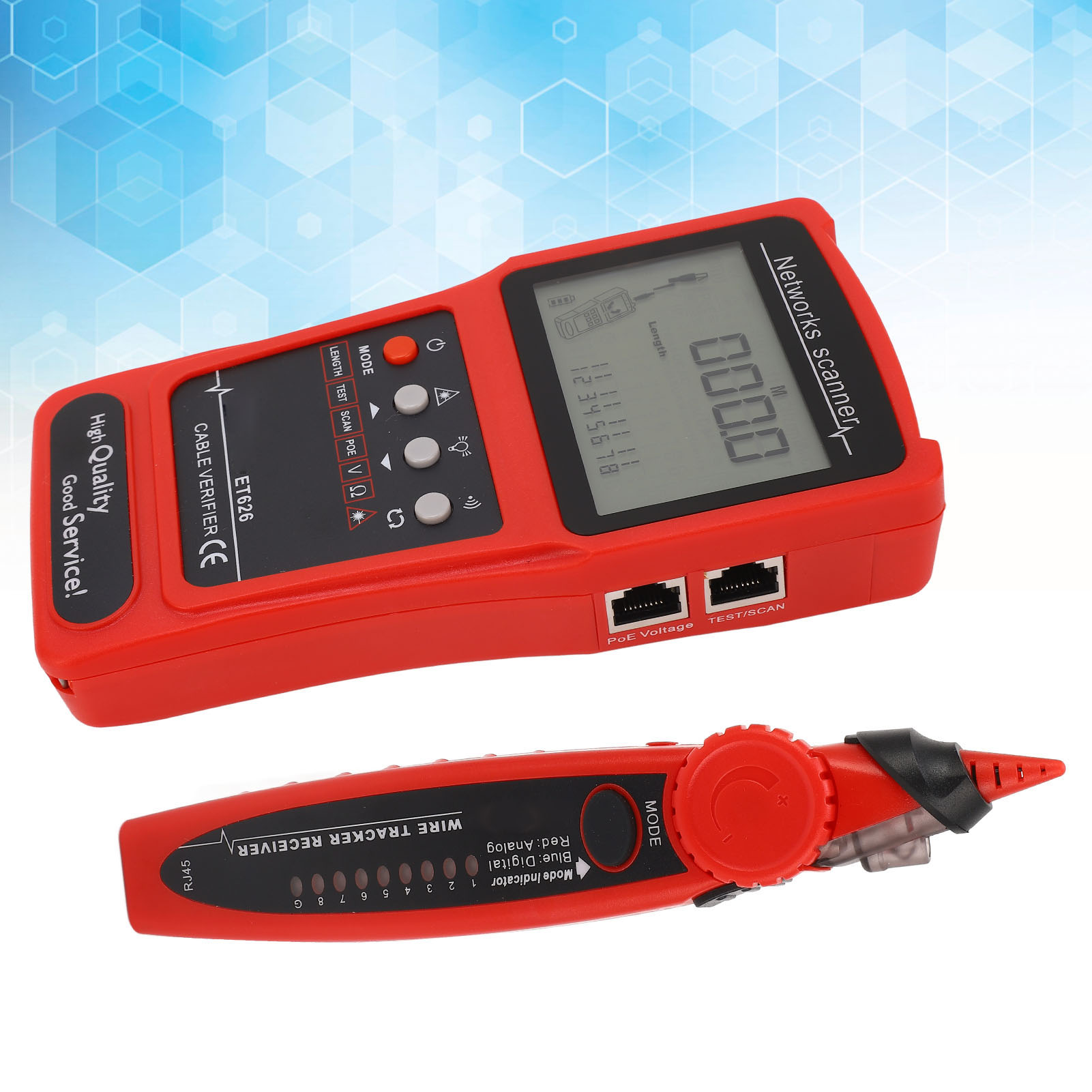 Multifunktionales Kabelsuchgerät (cat5/cat6), Ethernet-kabeltester Mit Roter Lichtkugel, Poe-schaltungstester Zur Fehlerortung Und Längenmessung.