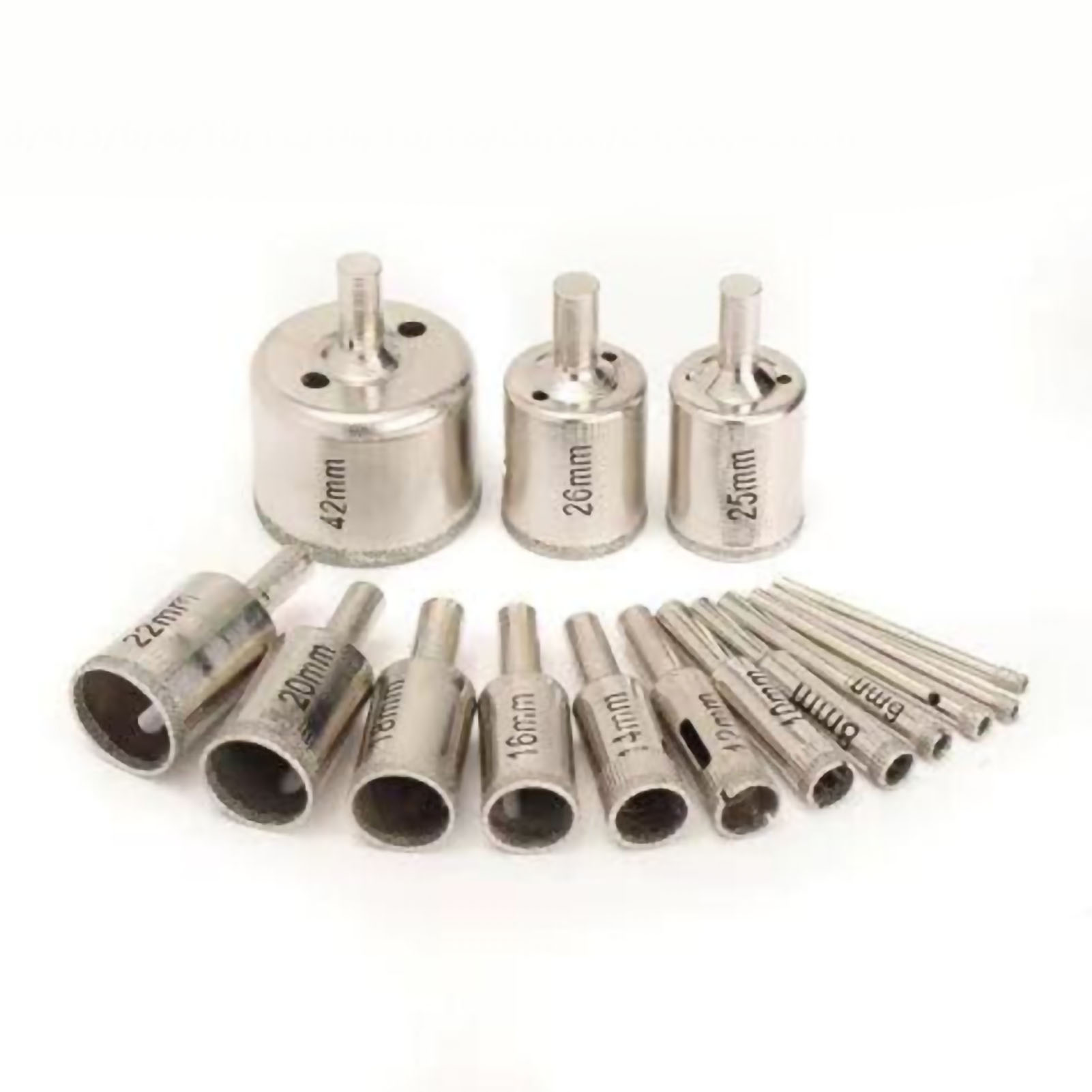 Set Mit 15 Galvanisierten Diamant-glasbohrern, Wiederverschließbarer Beutel, Größen 3/4/5/6/8/10/12/14/16/18/20/22/25/26/42