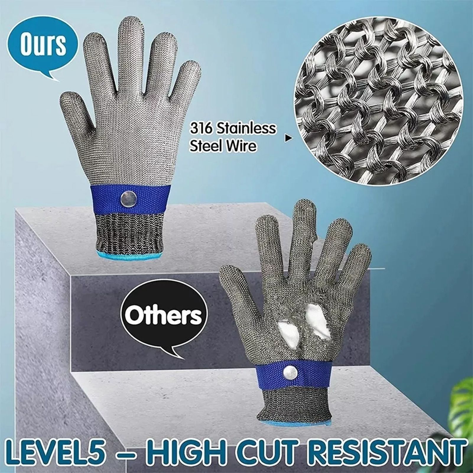 Schnittfeste Handschuhe Zum Schlachten Und Töten Von Fischen, Schnittschutzklasse 5, Edelstahl-drahthandschuhe, Größe S - Gesamtlänge 22,5 Cm Drahthandschuh 2,0 Cm, Grau.