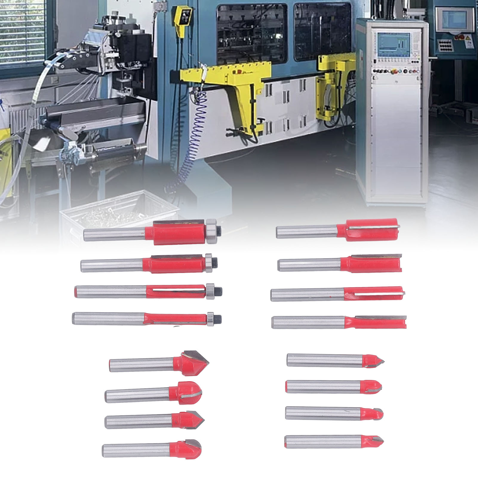 Set Aus Fräsern Für Die Holzbearbeitung, Dekoratives Kantenbearbeitungswerkzeug, Oberfräse Und Elektrische Holzgraviermaschine.