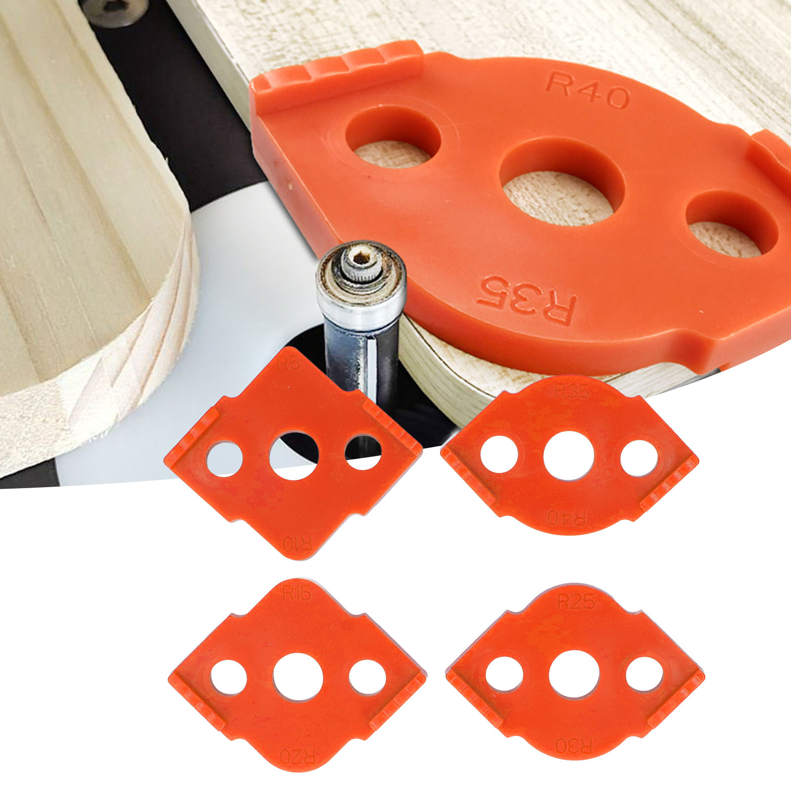 4-teiliges Holzbearbeitungsset, Schnell Positionierbare, Halbrunde Ecke (orange)