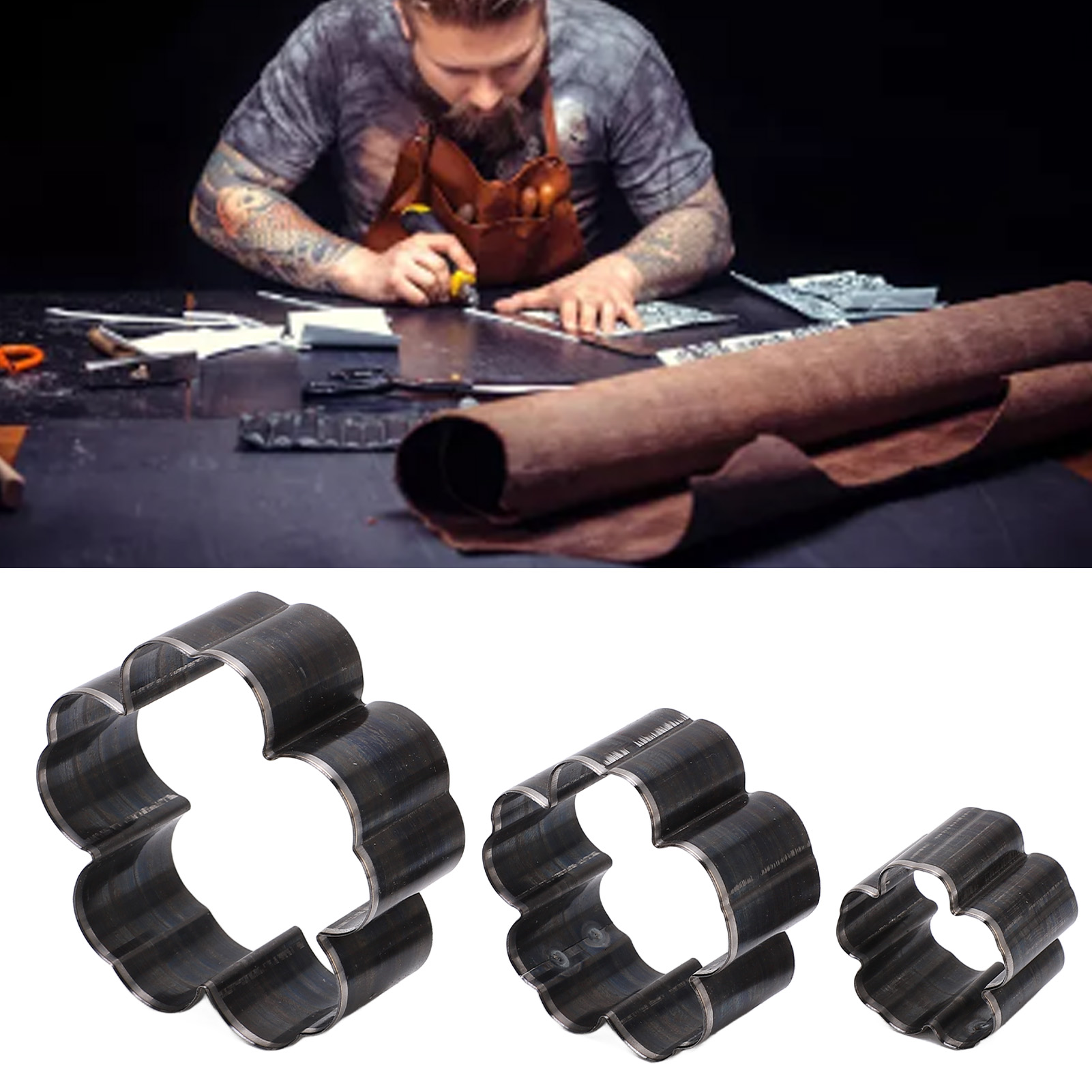 Set Mit 3 Blütenförmigen Lederstanzformen (30 Mm, 50 Mm, 70 Mm)