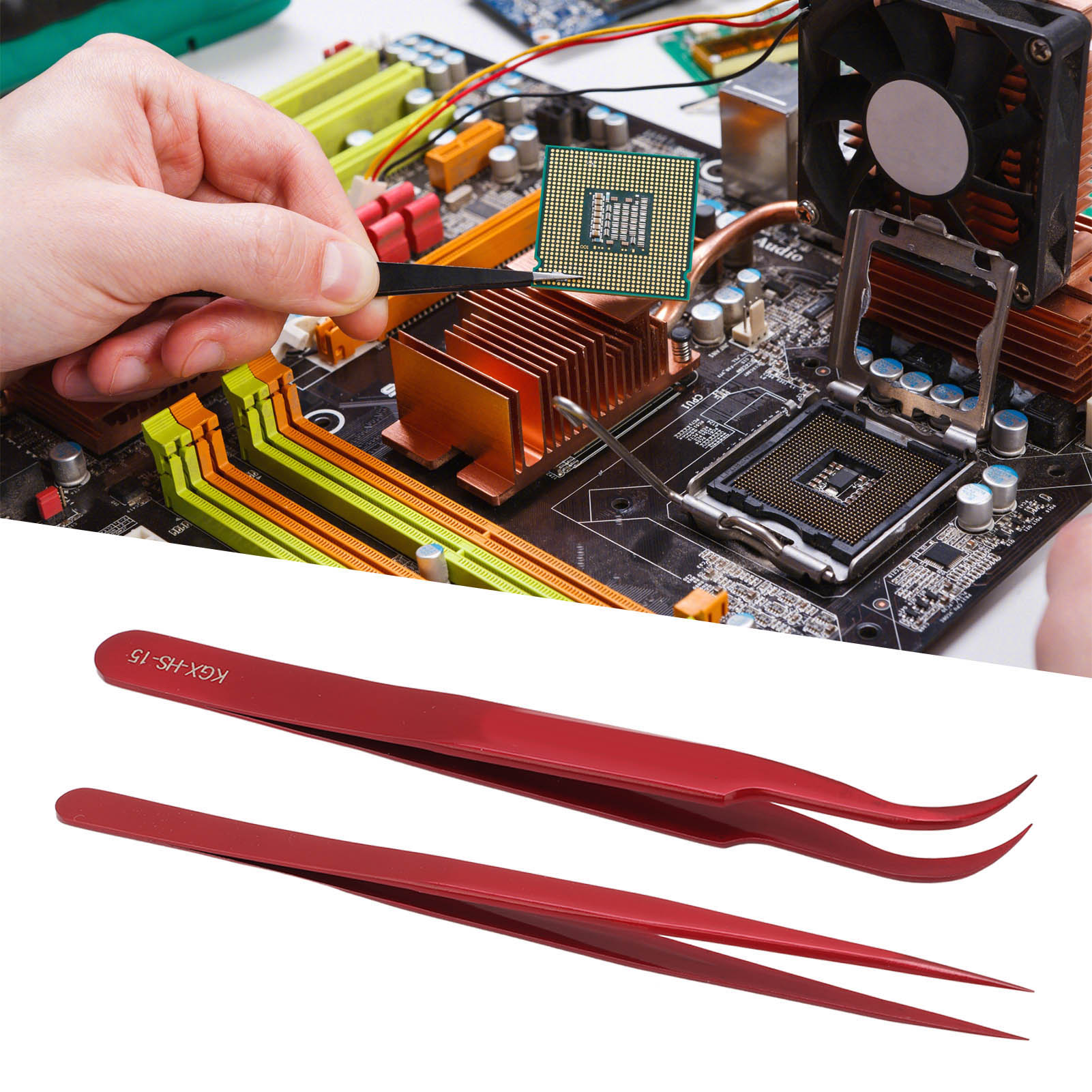 Set Aus Gerader Und Gebogener Pinzette, Werkzeug Für Elektrische Und Elektronische Reparaturen, Rot.