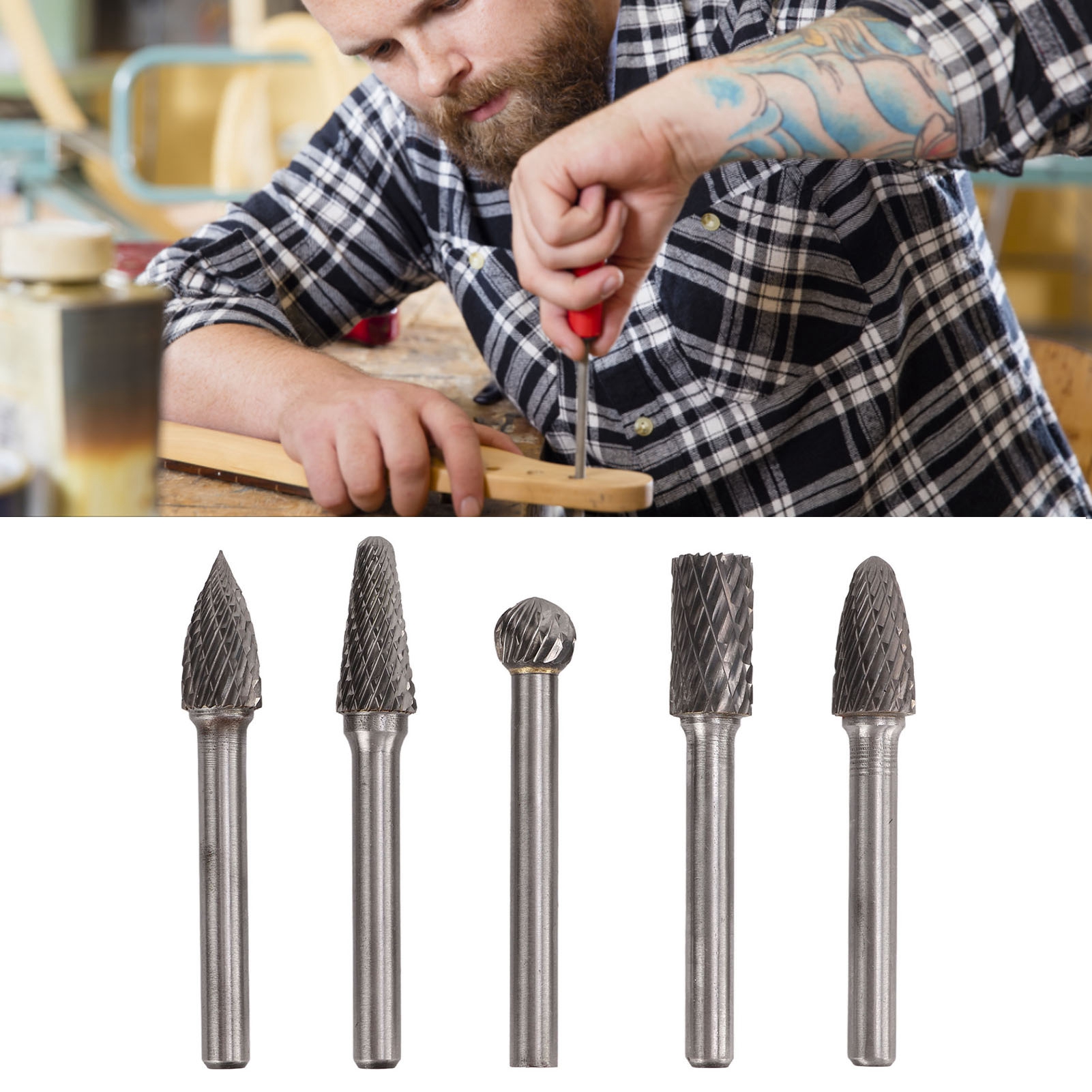 5-teiliges Set Bestehend Aus Einem Schleifwerkzeughalter, Einem 6 Mm (1/4 Zoll) Wolframkarbid-rotationsentgratungsfräser Und Einer 6 Mm (1/4 Zoll) Spitze.