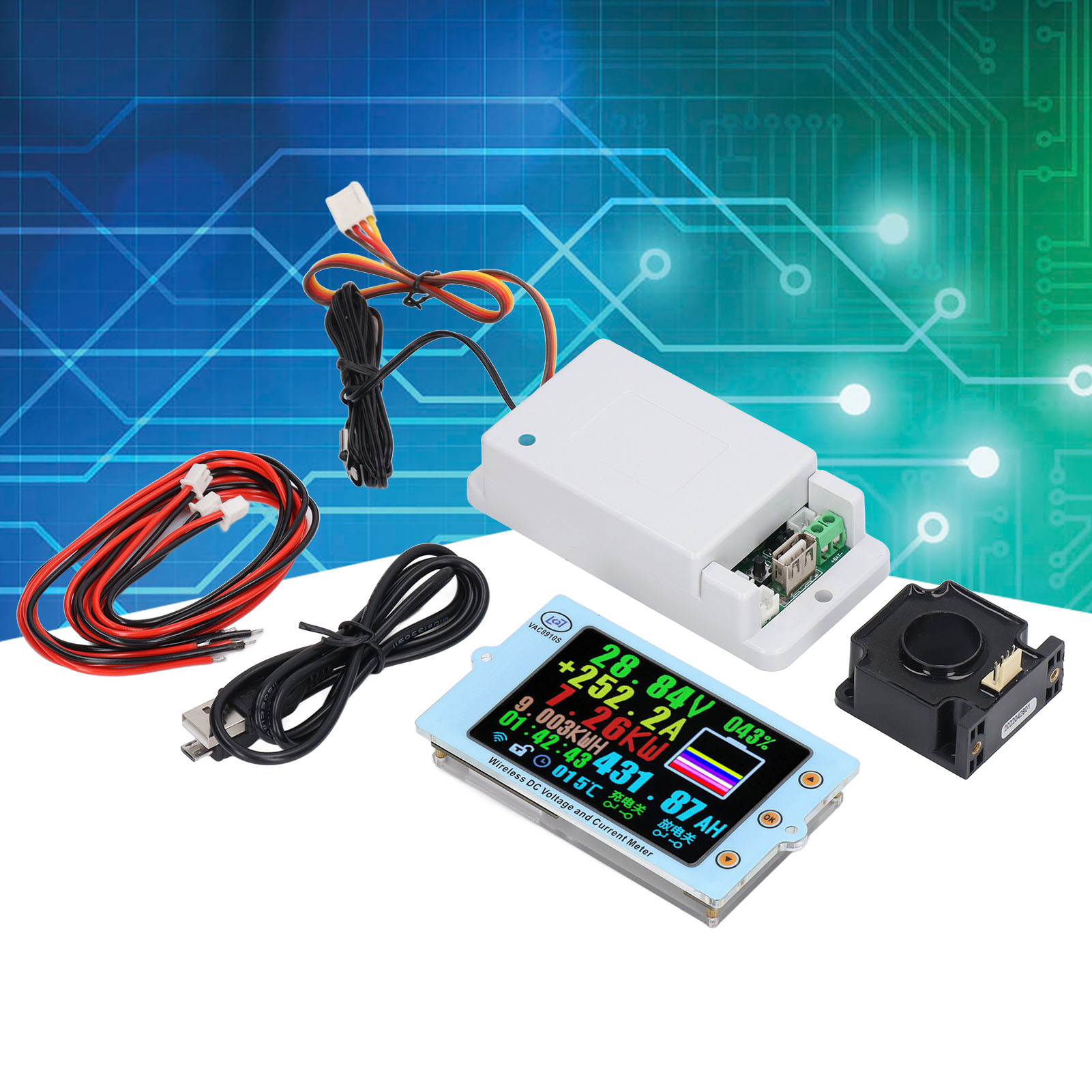 Vac8910s Drahtloses Farbdisplay-voltmeter/amperemeter/thermometer/sensor/coulomb-meter Mit Batteriemanagement, 500 V 100 A