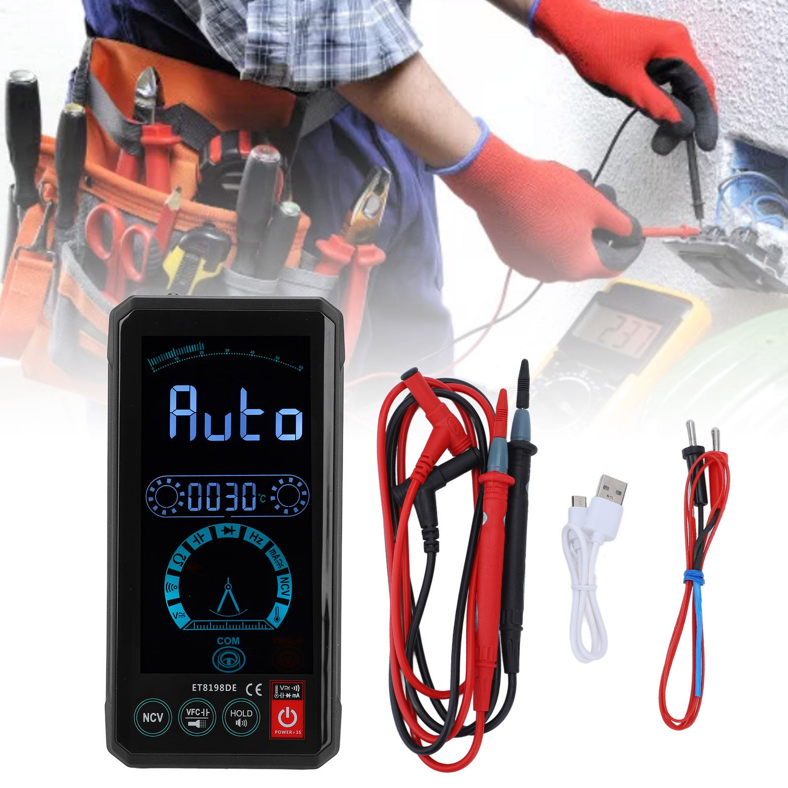 Et8198de Touchscreen-digitalmultimeter Mit Englischer Sprachsteuerung: Großes Display, Intelligente Messung