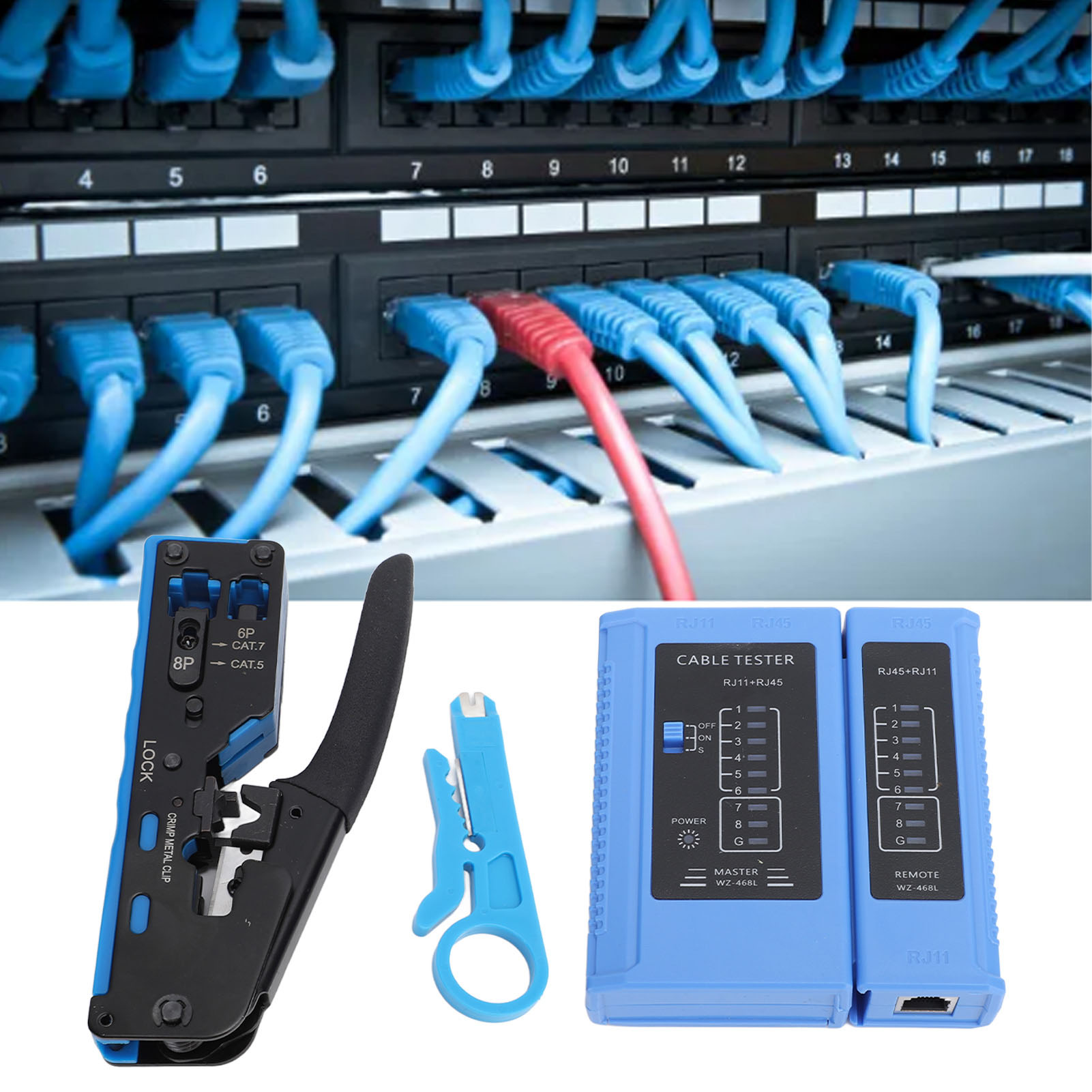Das Rj45-netzwerkkabel-crimpwerkzeug Eignet Sich Für Modulare 8p8c-steckverbinder Der Typen Cat5e, Cat6 Und Cat6a.
