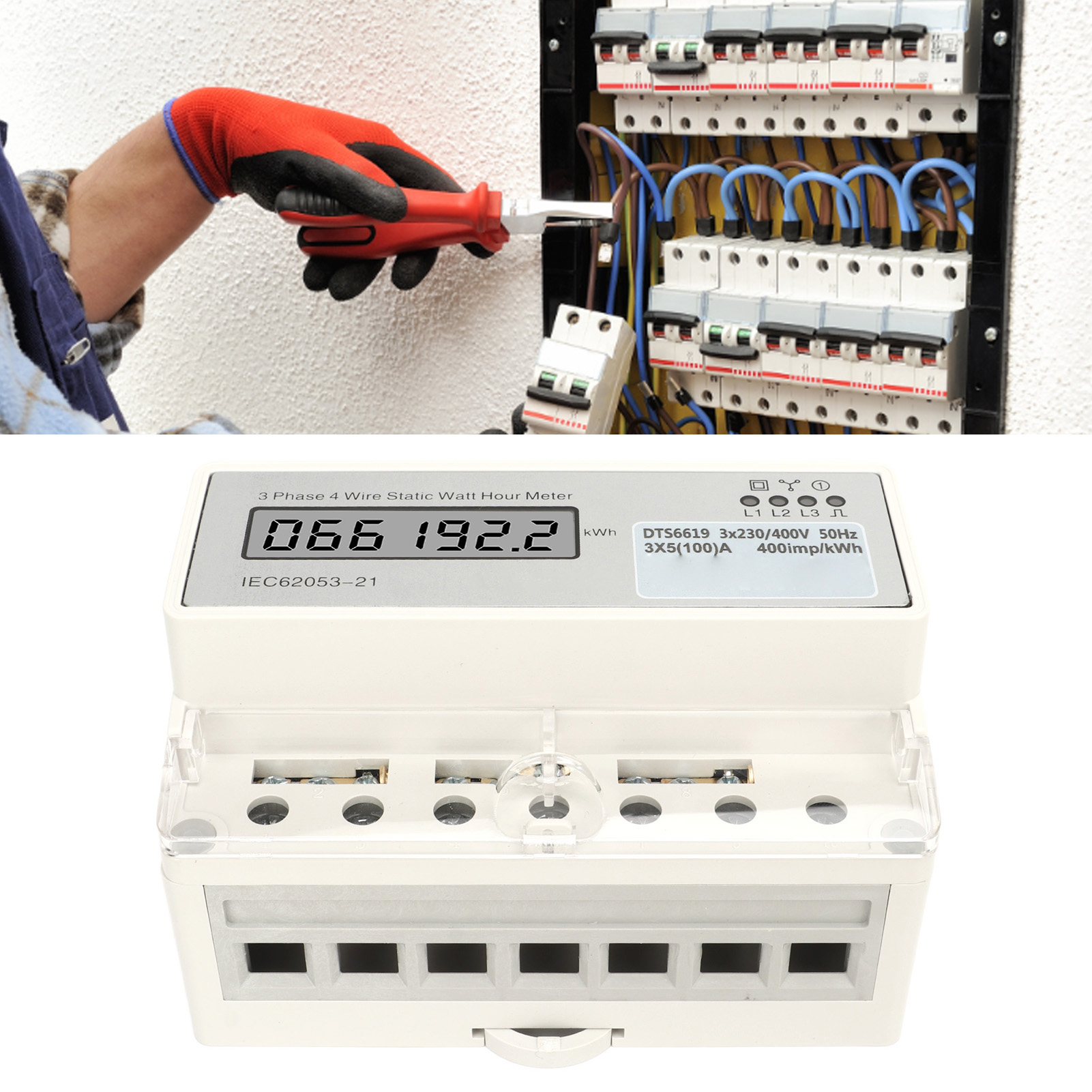 Dreiphasen-vierleiter-elektronikzähler, Din-schienen-ausführung, Lcd-anzeige, Haushaltsenergiezähler, 7p, Ac230v/400v, 5a.