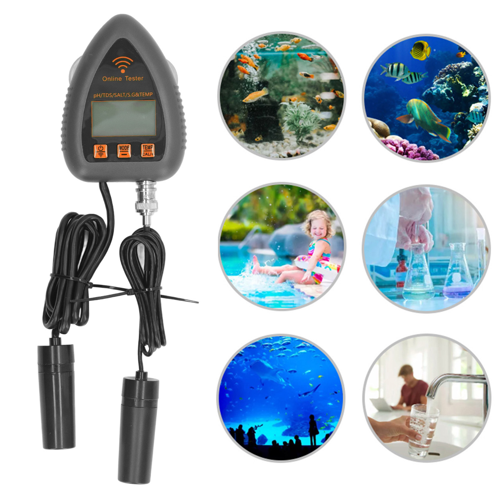 Intelligenter 5-in-1-online-wasserqualitätsmonitor (ph/tds/ec/sg & Temp) Mit Wi-fi-anschluss (europäischer Standard 230-240 V)