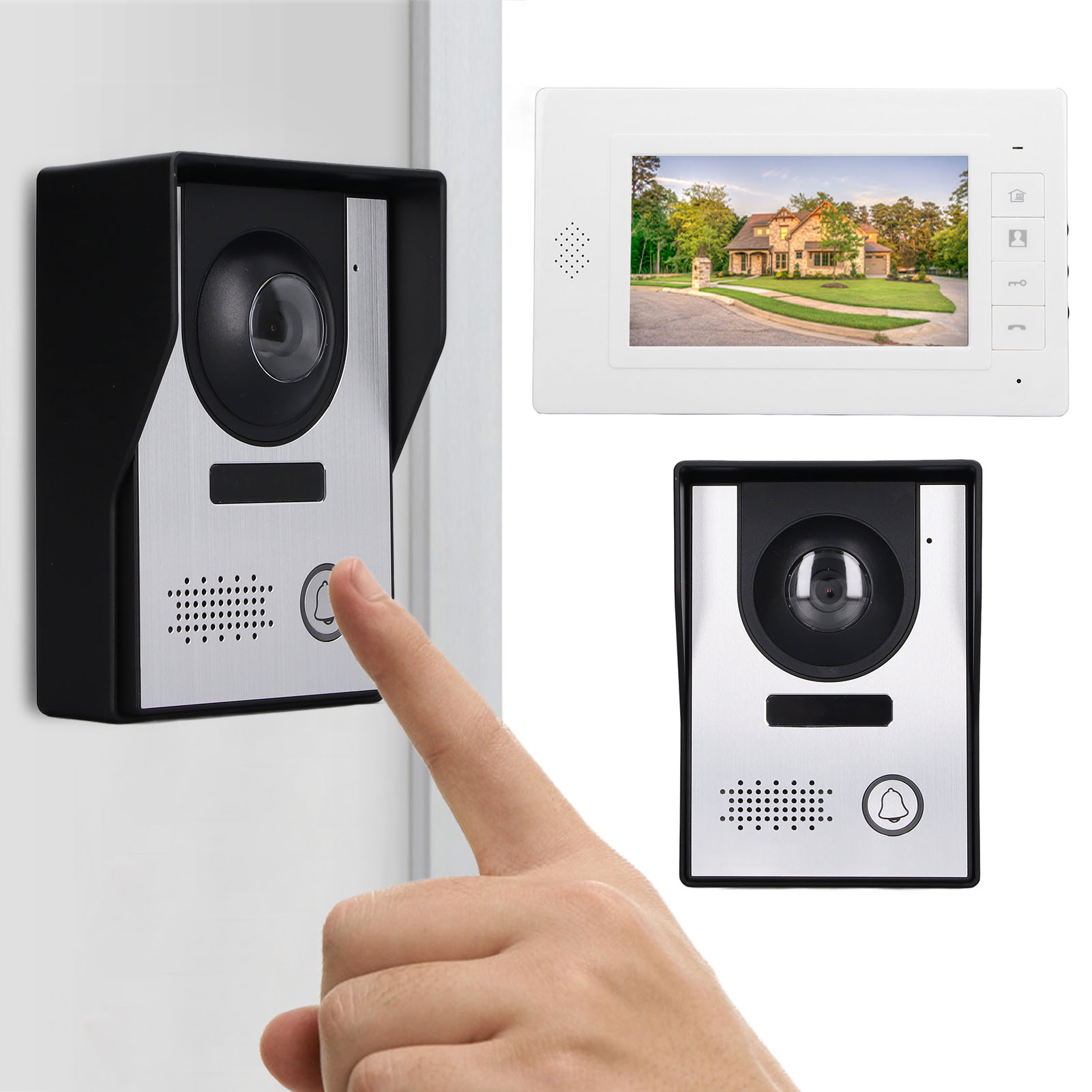 Villa Home Video-türklingel Mit Gegensprechanlage, Entriegelungsfunktion, Nachtsicht, Türklingelkamera Mit Automatischer Helligkeitskompensation Und 7-zoll-innenbildschirm, Individuelle Größe, Europäi