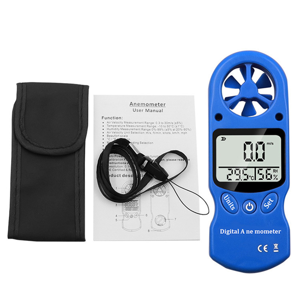 Digitales Anemometer Mit Funktionen Wie Temperatur- Und Feuchtigkeitsmessung Sowie Windgeschwindigkeitsmessung (0,3 Bis 30 M/s, 14 °f Bis 122 °f).