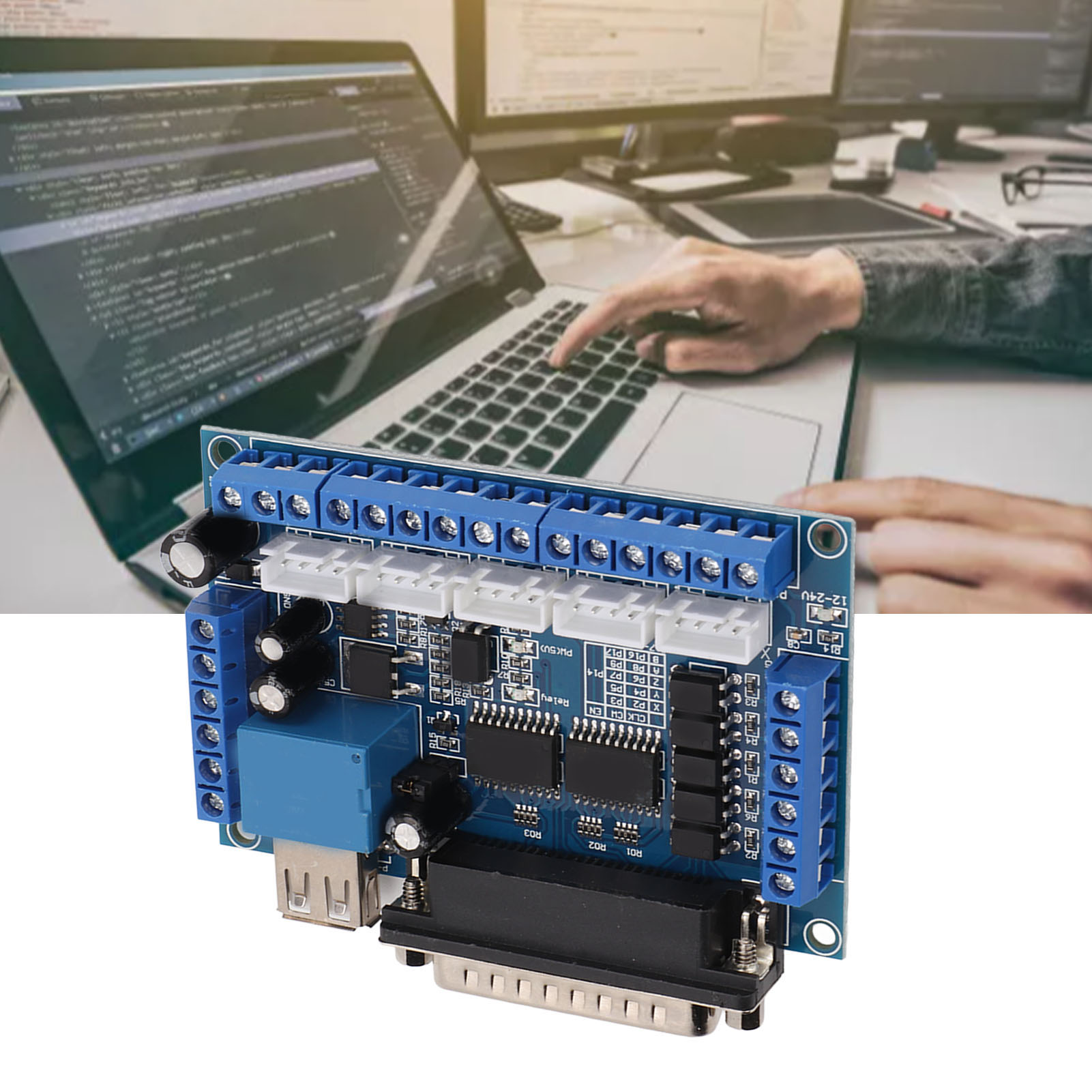 5-achsen-schrittmotor-steuerungsschnittstellenplatine Für Mach3 Cnc-graviermaschine Mit Optokoppler-isolationsplatine + Usb-kabel + Db25-kabel (blau)