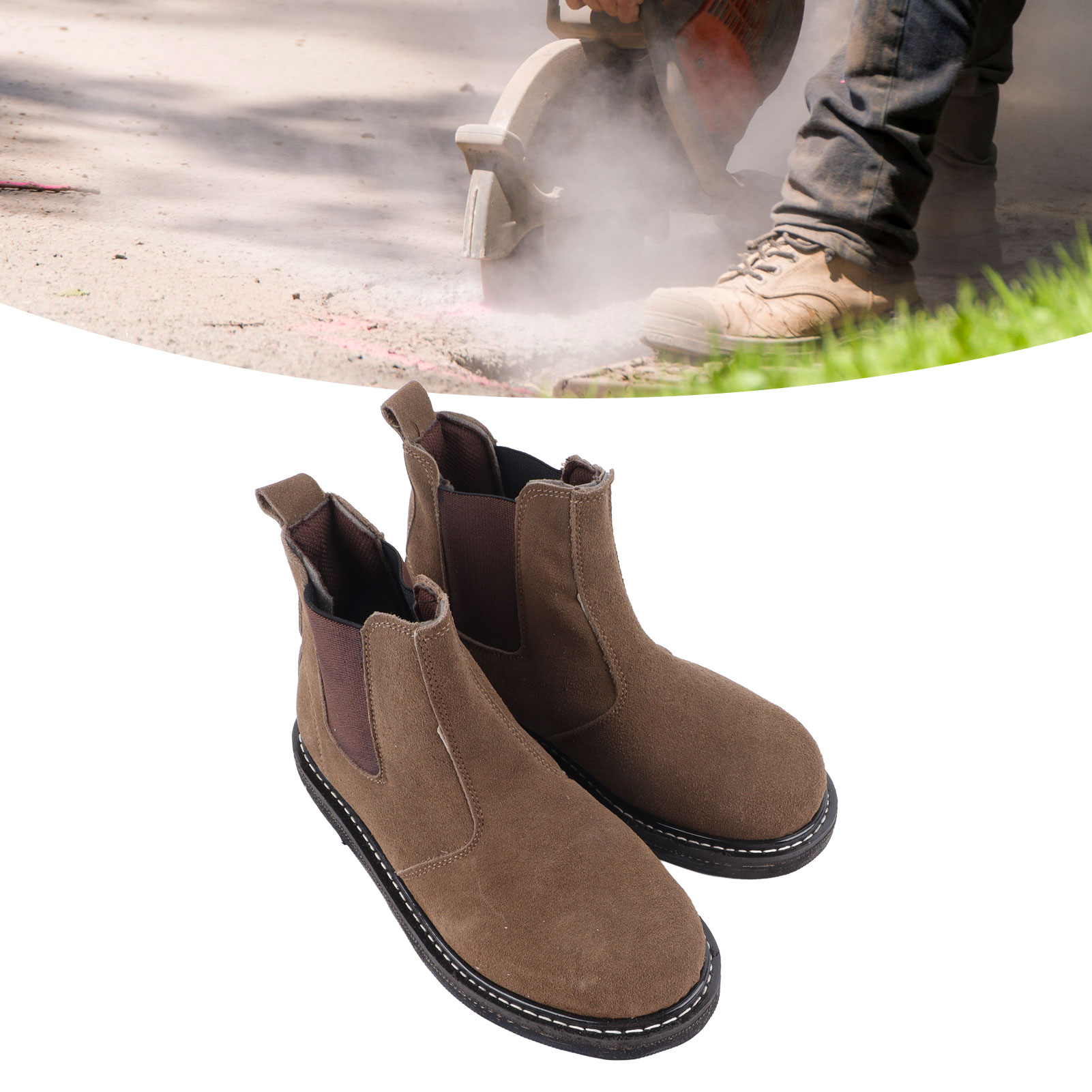 Khakifarbene Sicherheitsstiefel Für Herren, Größe 42, Mit Reifensohle, Stoßfest, Durchstichfest, Abriebfest, Hitzebeständig, Stahlkappe, Sicherheitsschuhe Für Schweißer.