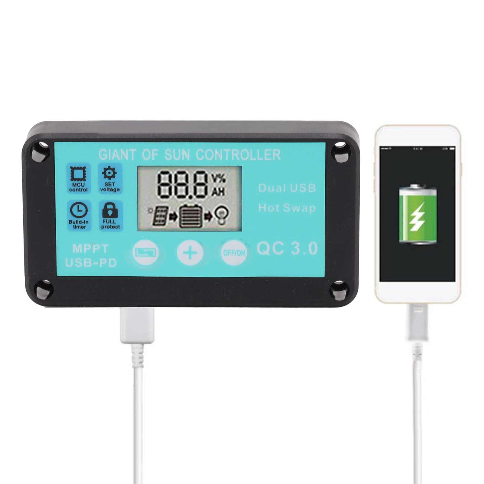 Der Neue Mppt-solarladeregler Bietet Schnelles Laden, Zwei Usb-anschlüsse, Intelligentes Tuning, Einen Dc-anschluss Und Ist Dank Seiner Timerfunktion Einfach Zu Installieren.