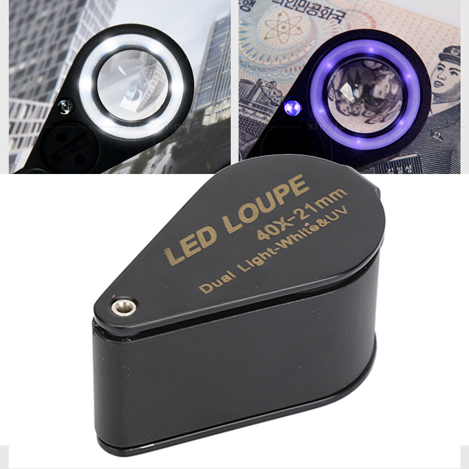 40-fache Faltbare Lupe, Ganzmetallkonstruktion, Mit 6 Led-leuchten Und 7 Uv-fluoreszenzleuchten