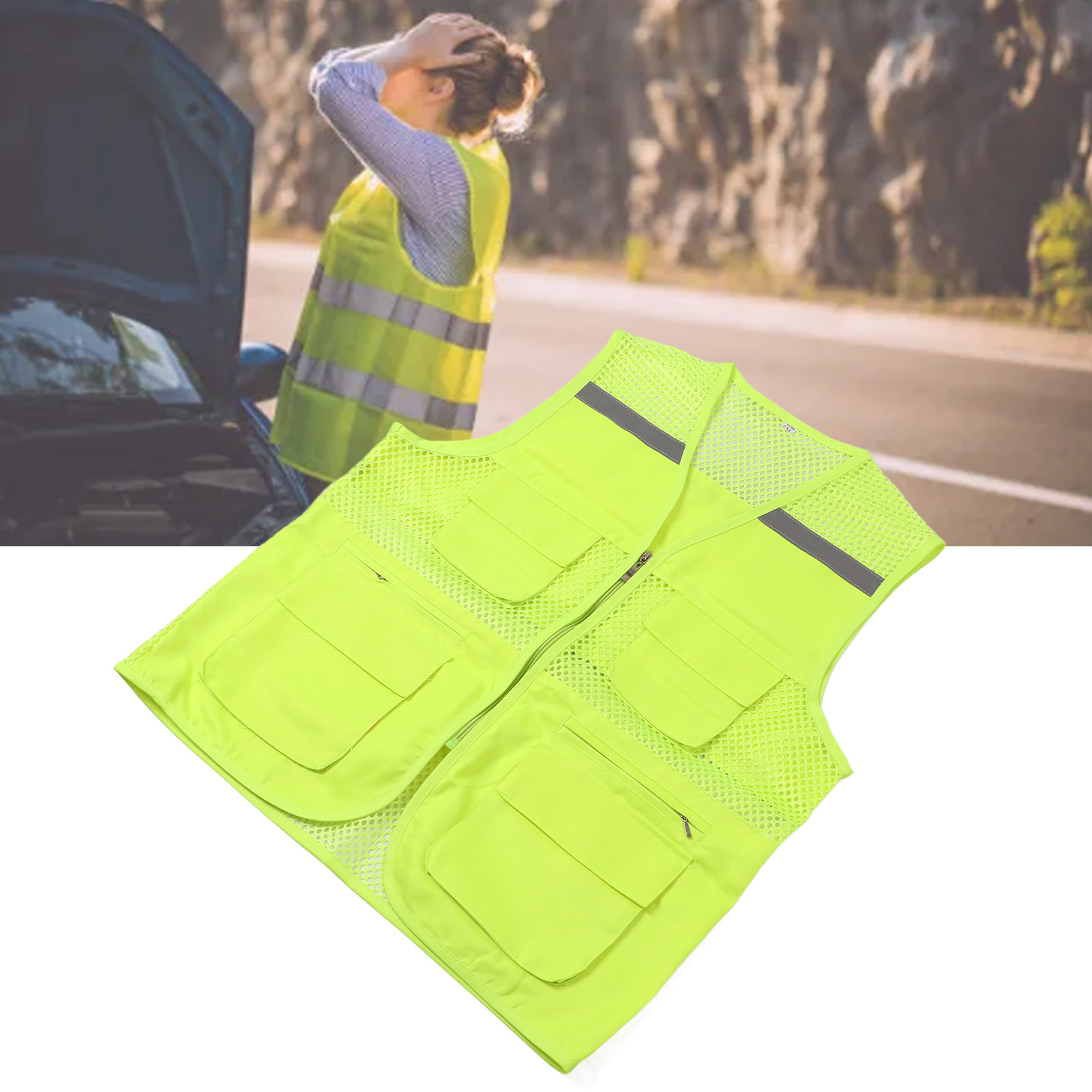 Reflektierende, Fluoreszierend Grüne Netzweste, Freiwilligenweste, Werbe-netzweste, Große Netzweste, Fluoreszierend Grün (2xl)