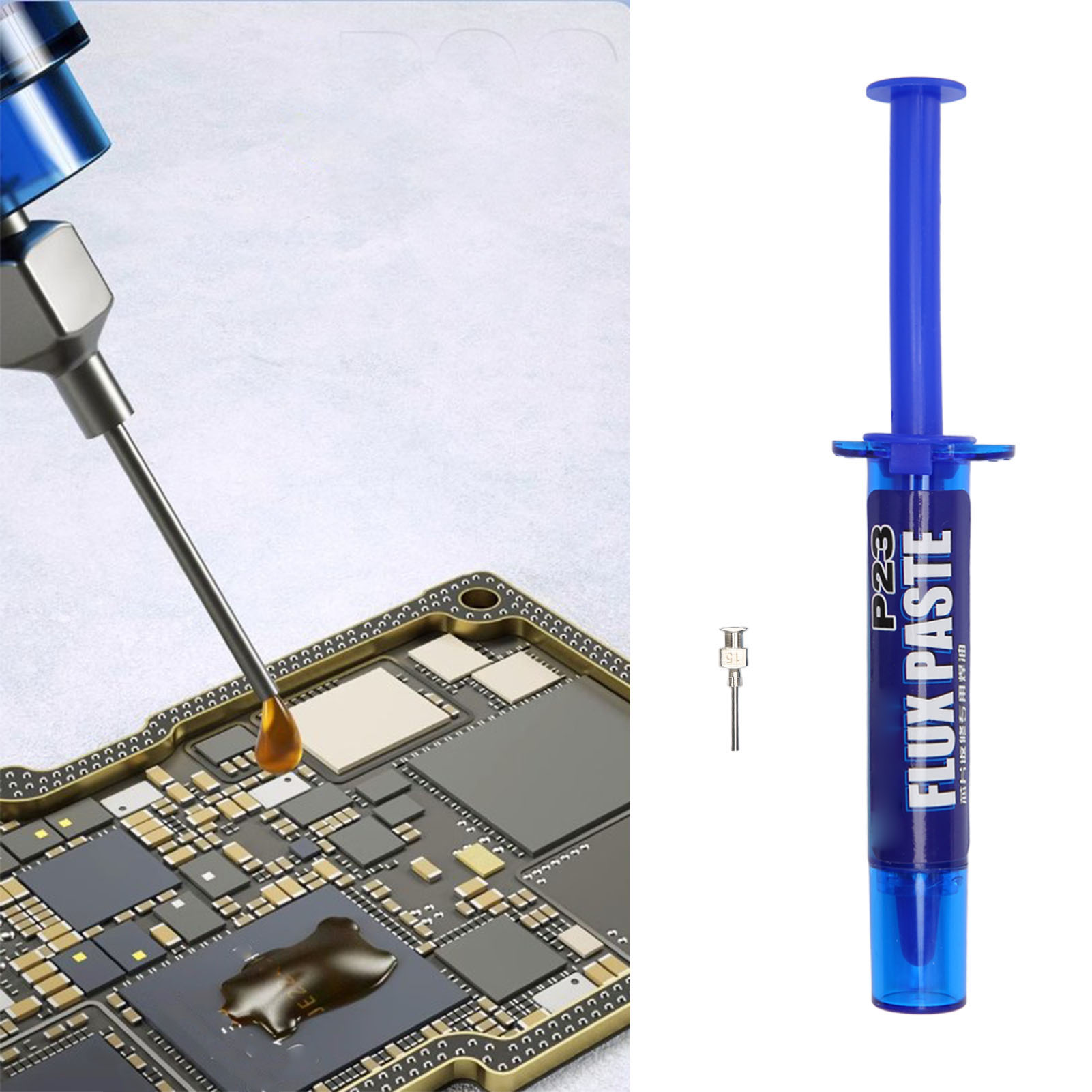 Lötflussmittel Für Die Chipreparatur P23 10cc, Halbtransparentes Gelbes, Niedrigviskoses, Halogenfreies Flüssiges Flussmittel, Verwendet Für Die Reparatur Von Bga-bauteilen Durch Reflow-löten.