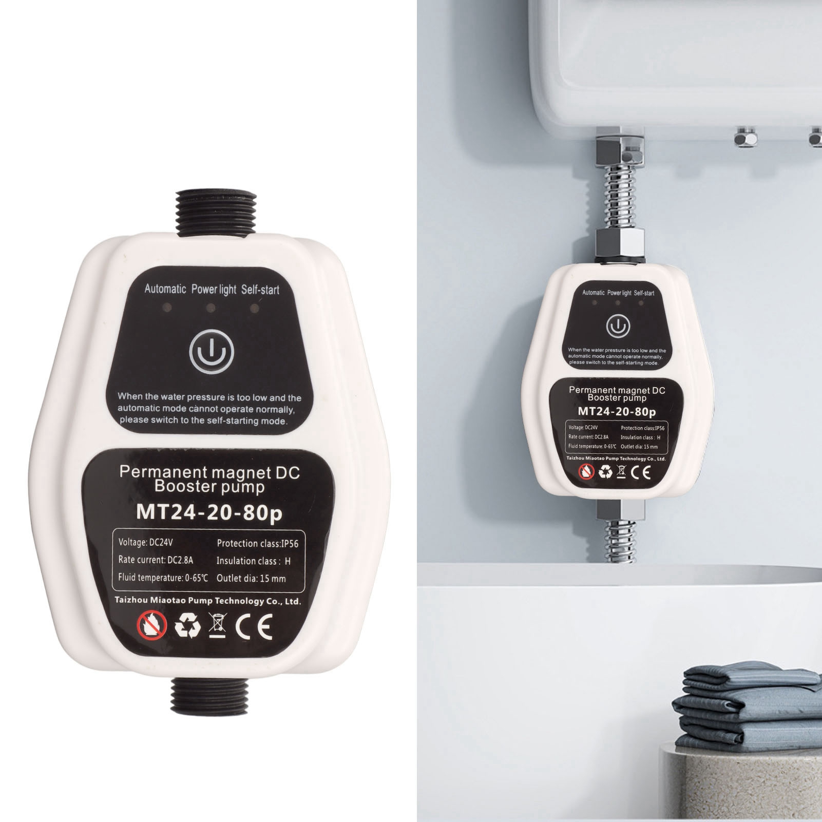 Vollautomatische Druckerhöhungspumpe Mt24-20-80p Für Warmwasserbereiter, Kleine Wandmontierte Druckerhöhungspumpe Für Den Hausgebrauch, Gleichstrompumpe, Europäischer Standard 100–240 V
