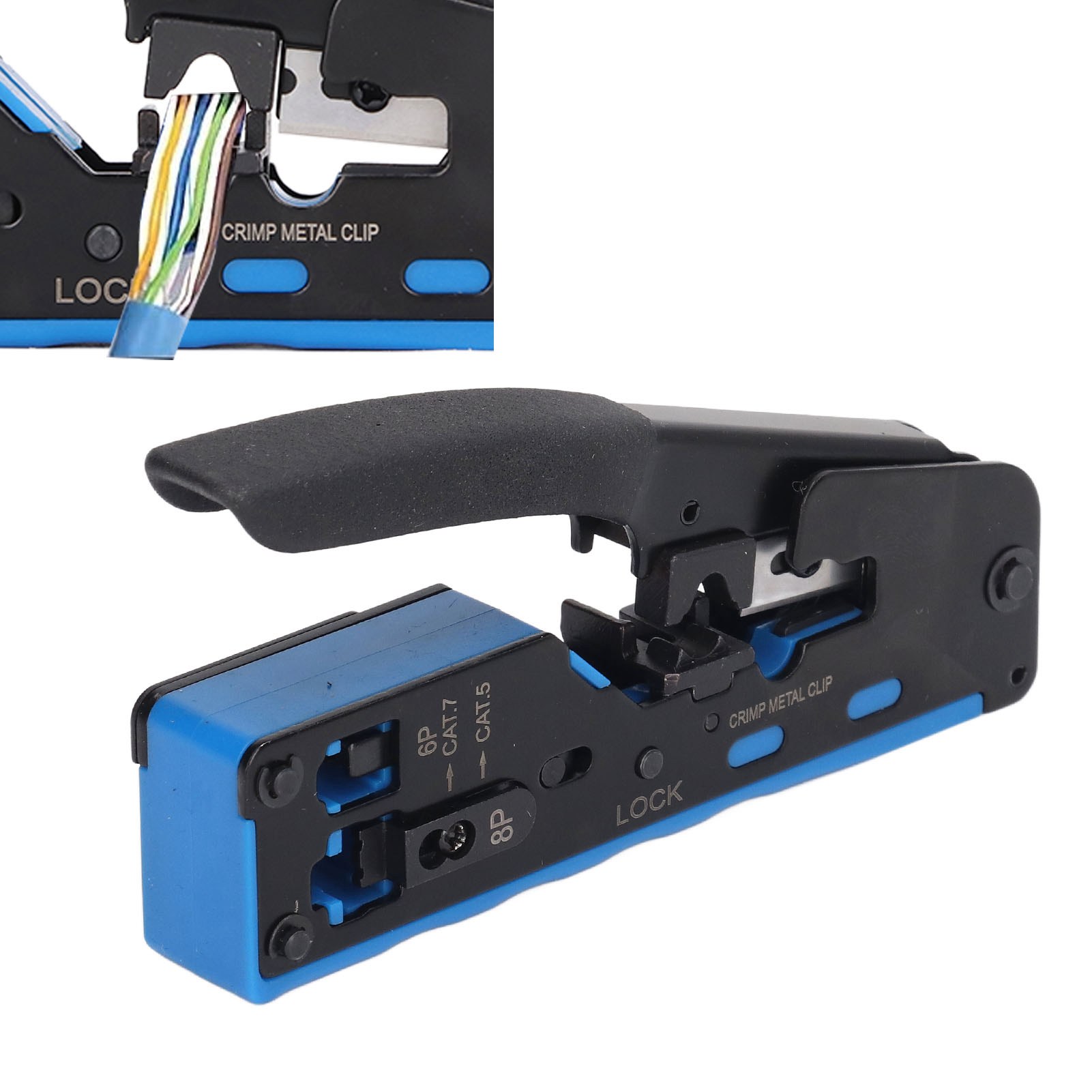 Das Rj45-netzwerk-crimpwerkzeug-set Eignet Sich Zum Crimpen Von 8p- Und 6p-rj45-steckern Und Beinhaltet Funktionen Zum Schneiden Und Abisolieren Von Drähten Für Das Crimpen Von 8p-durchgangsloch-rj45-