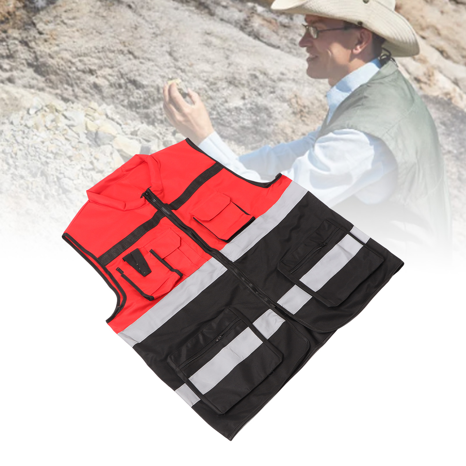 Reflektierende Sicherheitsweste Für Mehrere Personen, Hoher Kragen, Rot-schwarze Farbe, Einheitsgröße.