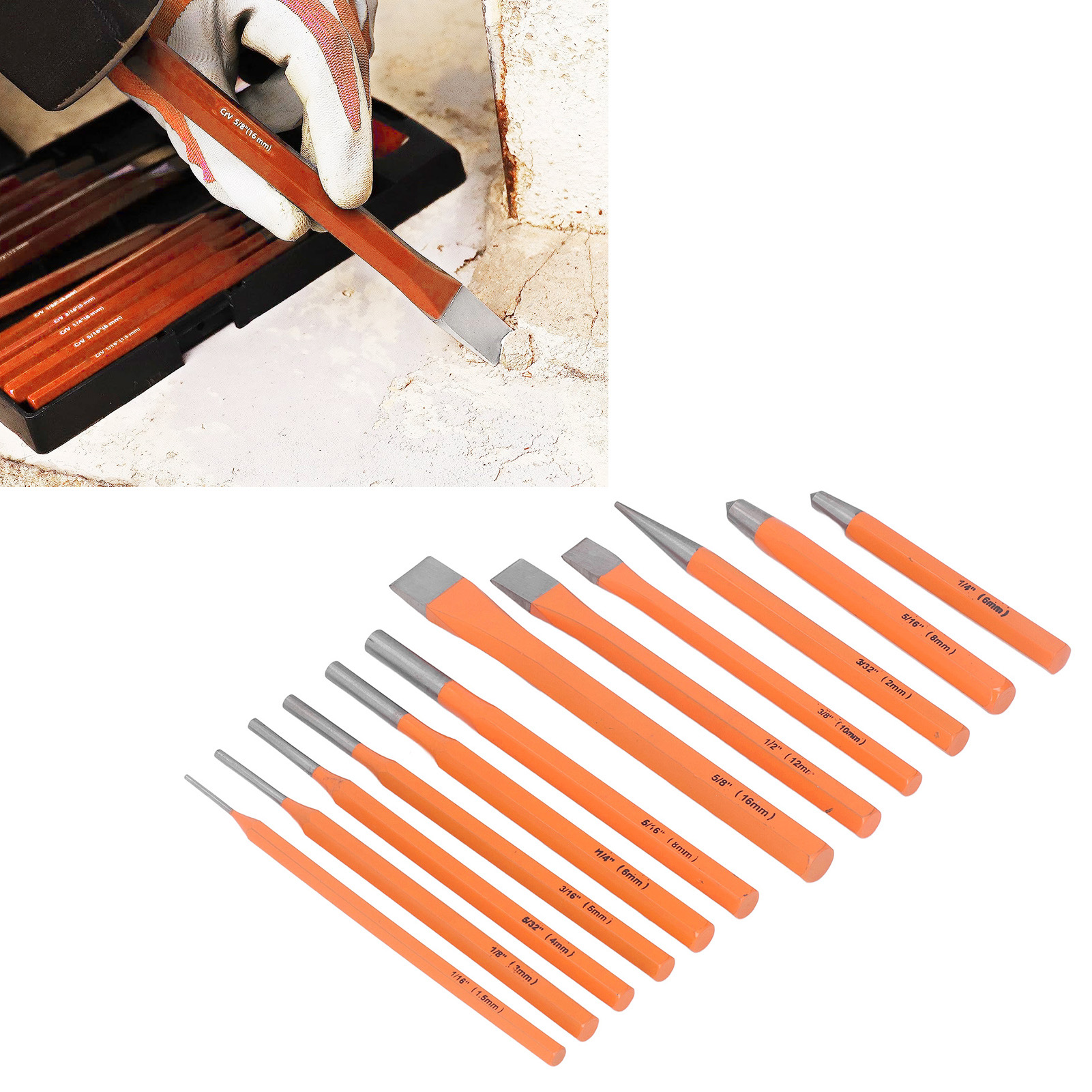 Set Aus 12 Holzbearbeitungswerkzeugen, Darunter Ein Meißel Und Meißel In Verschiedenen Größen, Ideal Zum Schnitzen Und Für Heimwerkerprojekte.