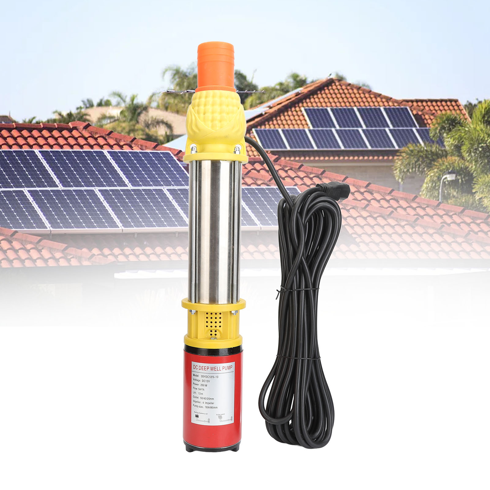 3sydc12/5-13 Tiefbrunnen-gleichstrom-solarpumpe, Dc12v 250w, 13m Förderhöhe, Gleichstrom-schraubenpumpe, 5m³/h, Edelstahl-tauchpumpe Für Bewässerung, Landwirtschaft, Garten Und Haushalt.
