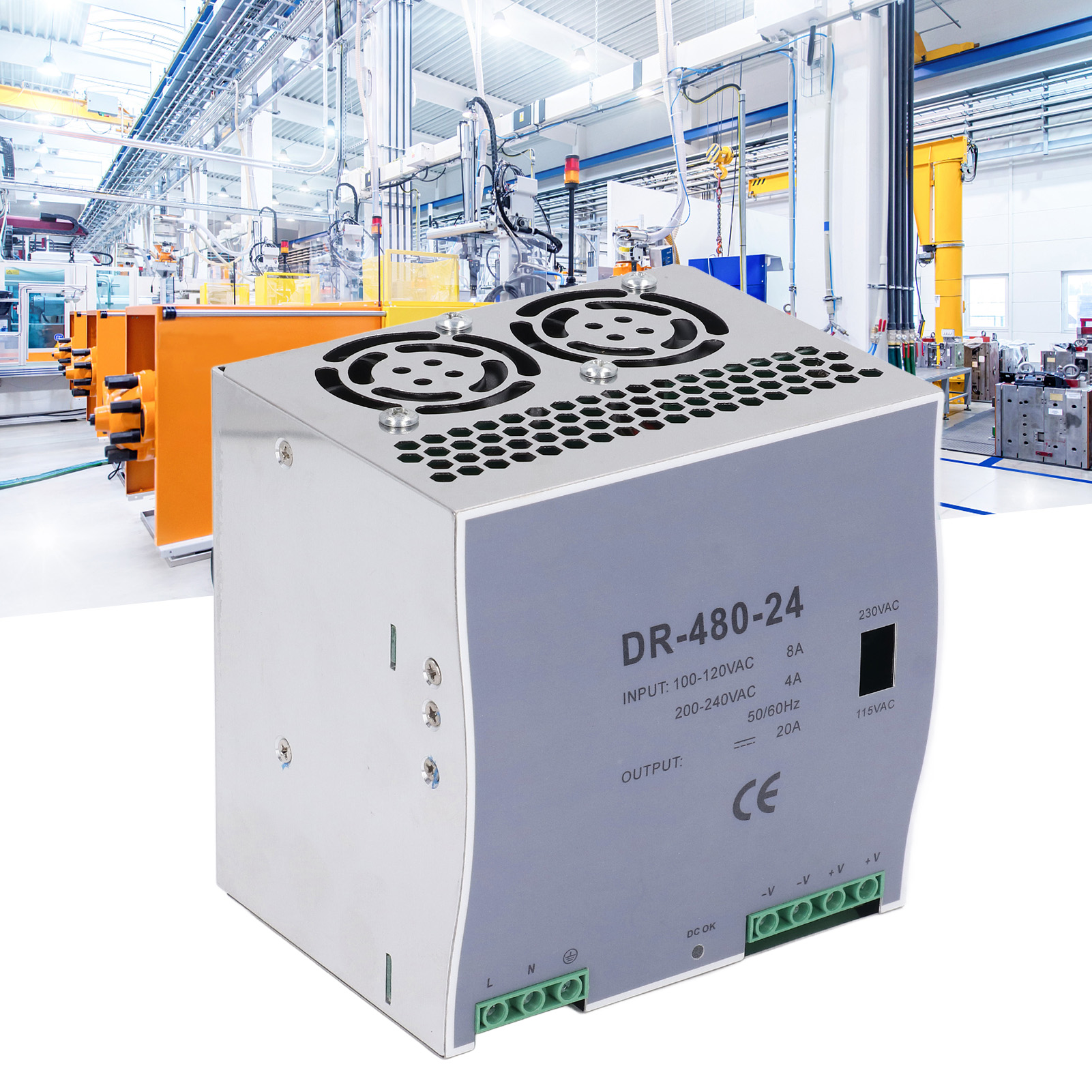 Industrieller Ac/dc-wandler (480 W) Mit Einem Ausgang, Din-schienenmontage, 100–120 V Ac / 200–240 V Ac Ausgang, 24 V