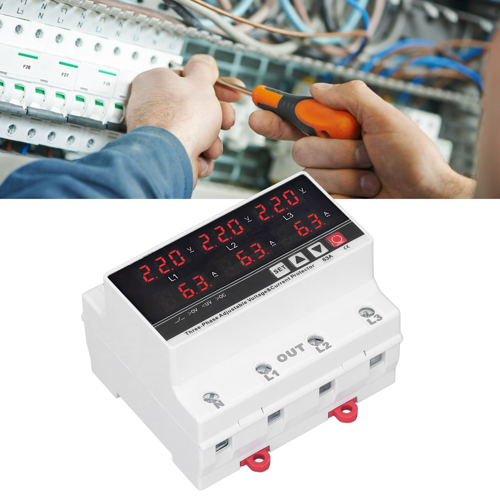 Intelligentes Din-schienen-voltmeter Und -amperemeter Chlt-615 Mit Einstellbarem Über- Und Unterspannungsschutz, 120–300 V Ac, 63 A, Drehstrom, Dreiadrig/vieradrig