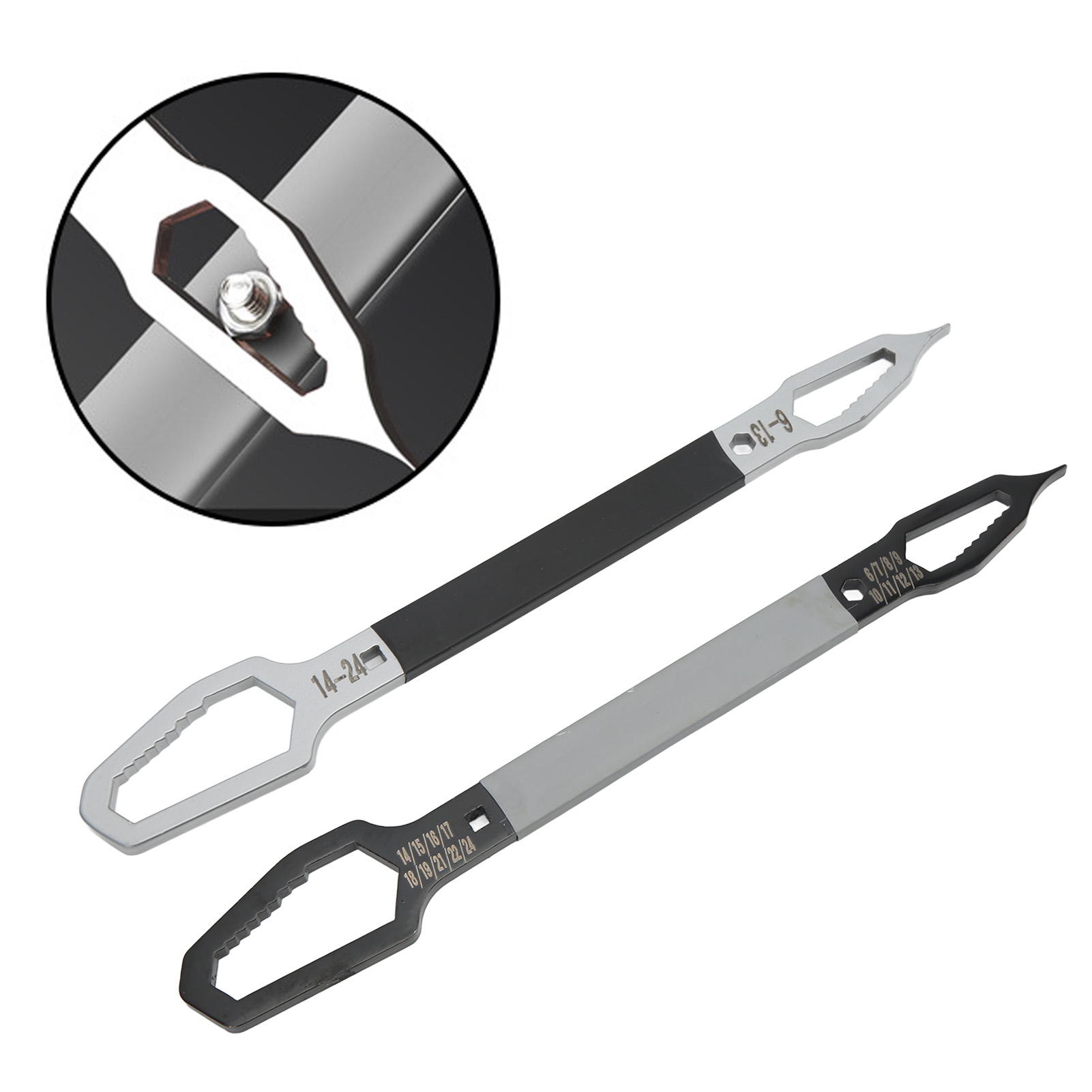 Set Aus 2 Multifunktionalen Universalschlüsseln Mit Zwei Enden, Durchmesser 6-24 Mm Und Verschiedenen Formen.